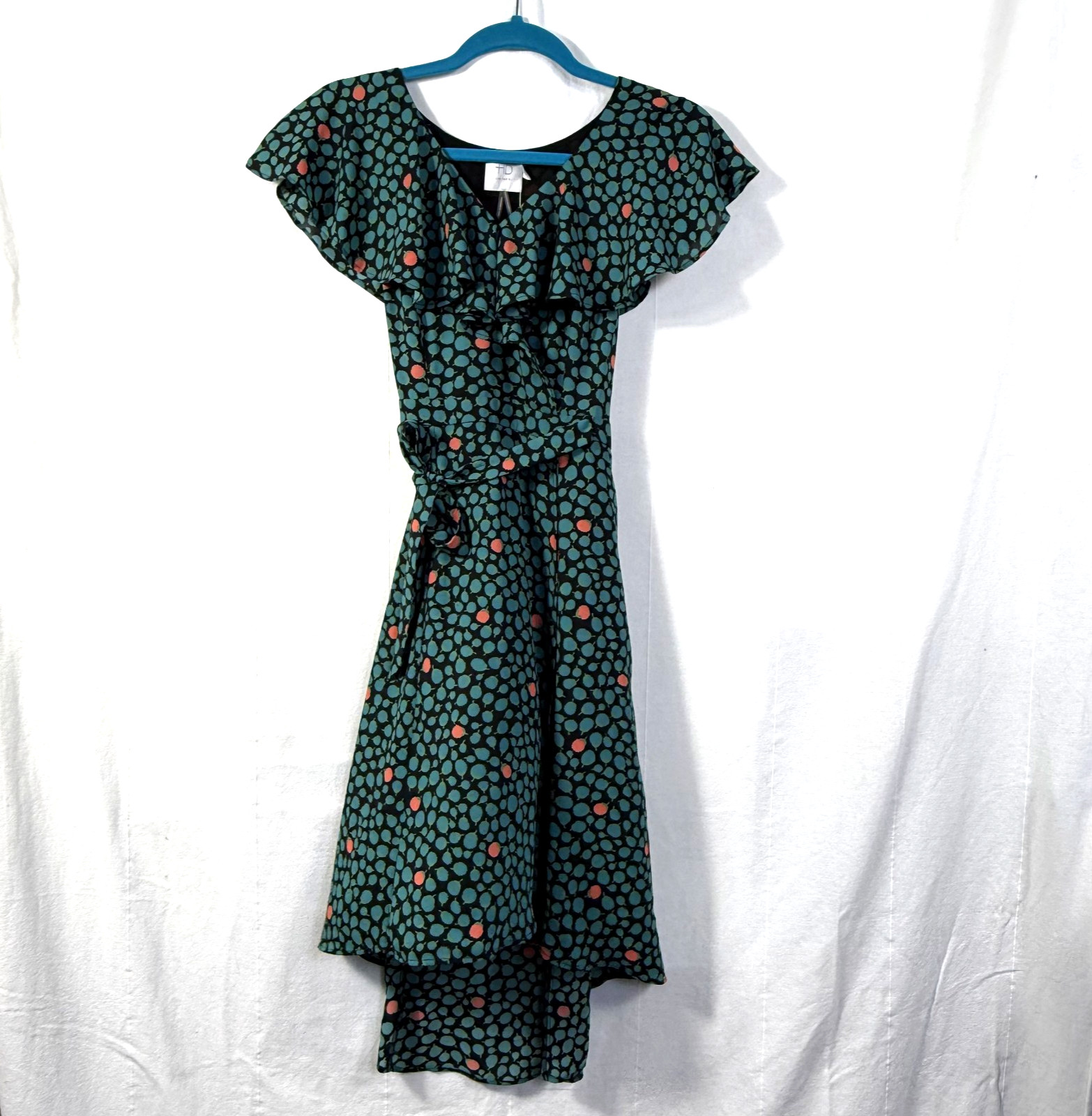 Anthropologie HD in Paris Dress Womens Sz 4 Green Floral Faux Wrap Chiffon Midi