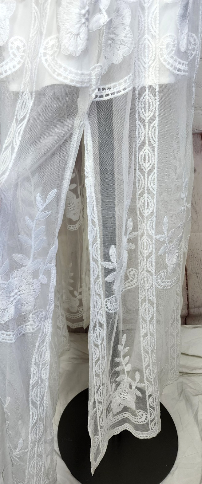Boho Dress Romantic Sheer Lace Lined Side Slits Wedding Hippie Coquette Size S