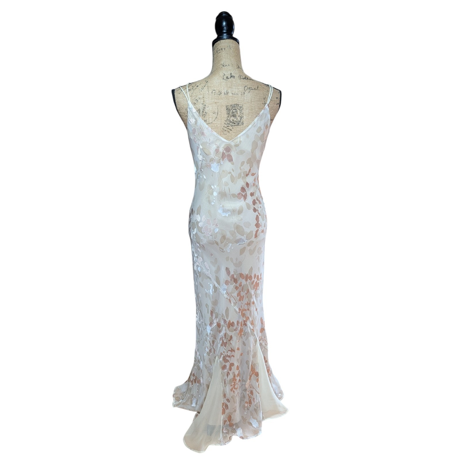 Vintage 90s Monsoon Long Bias Cut Burn Out Floral Slip Dress UK 10/12 (US 8)