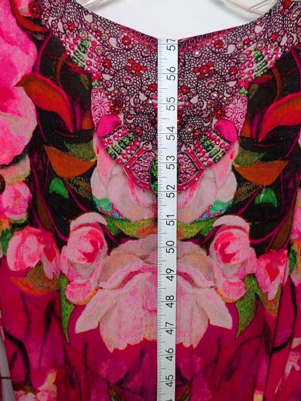 SHAHIDA PARIDES Rhinestone Beaded Wrap Maxi Dress Silk Sz M/L Floral Print Pink
