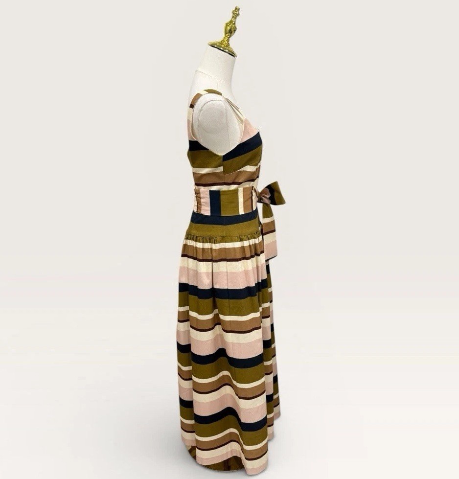 Antonio Melani The Style Bungalow Luncheon Striped Belted Maxi Dress SZ 0 NWT