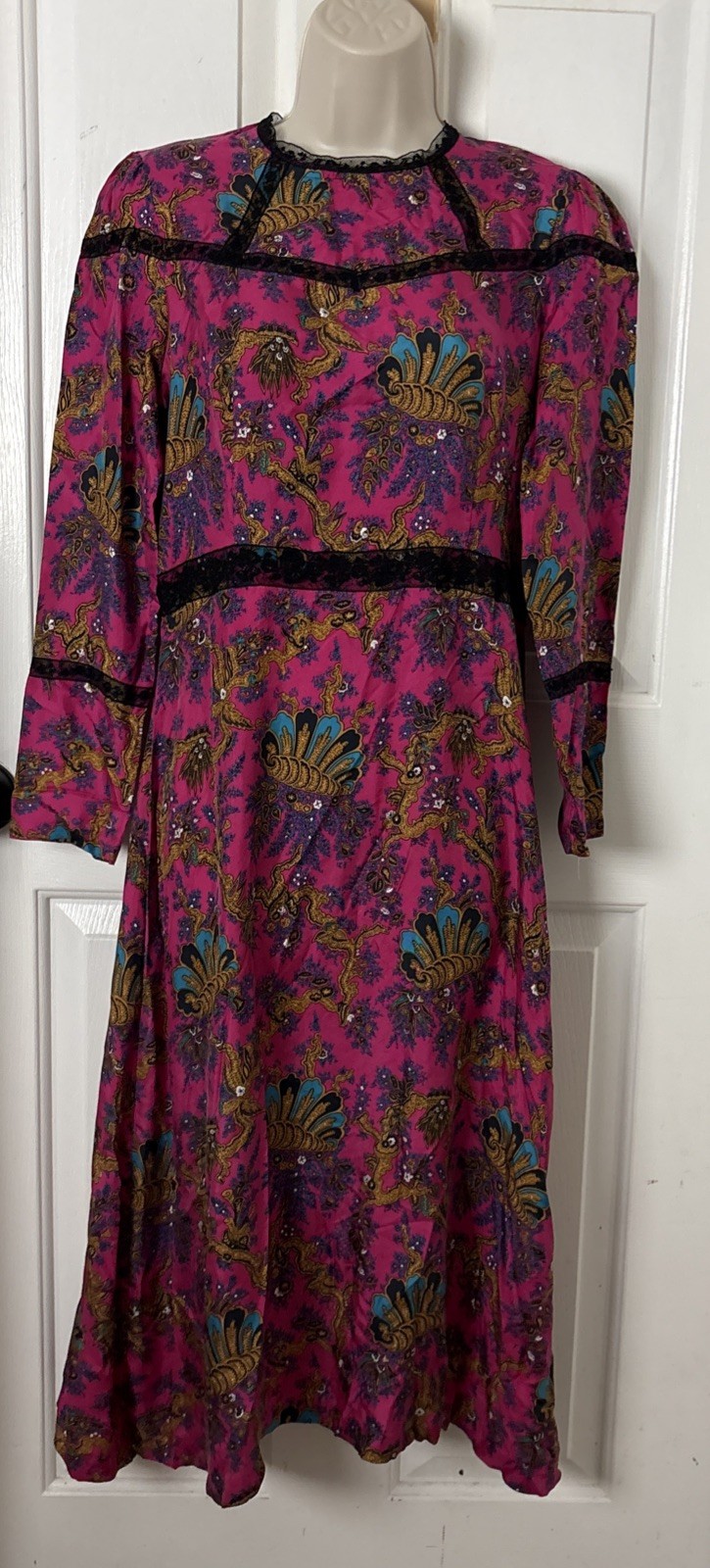 Sandro Paris Silk Midi Dress Sz 38 US 6 Medium Vibrant Pink