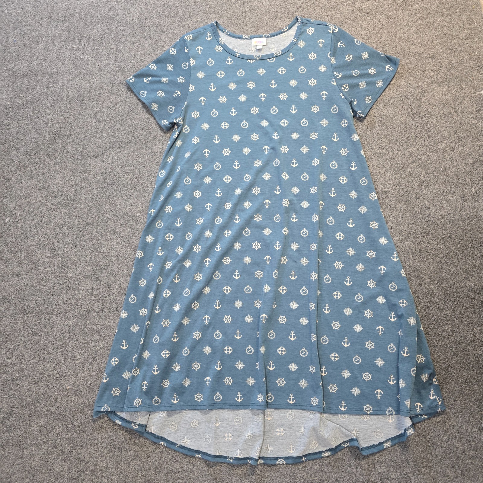 Lularoe Dress Womens Size XL Blue Carly Sheath Anchor Nautical Casual Comfort