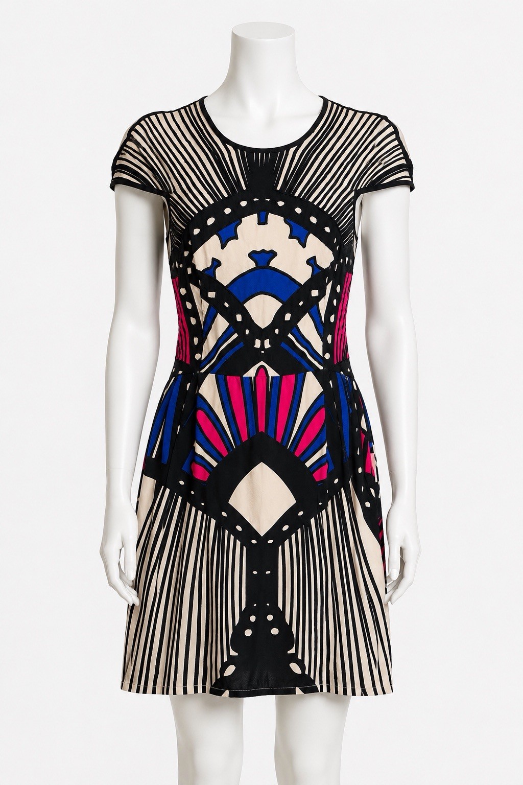 Alice McCall Dress US 2 AU 6 Geometric Embroidered Mini Rayon Art Deco Pink Blue