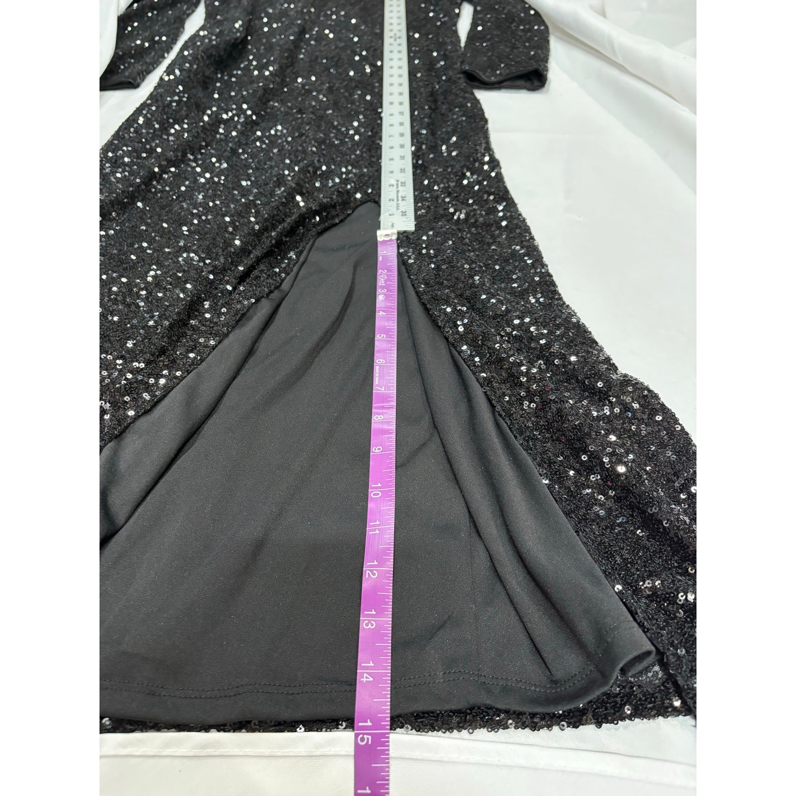 Gibson Latimer Sequin Round Neck Long Sleeve Split Front Bodycon Maxi Dress L