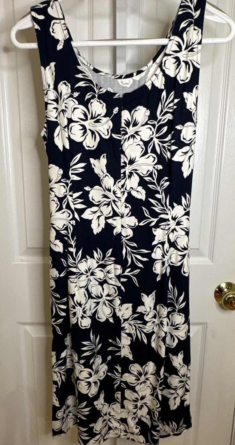 Caribbean Joe Faux Wrap Sleeveless Floral Hibiscus Blue Cream Summer Dress M