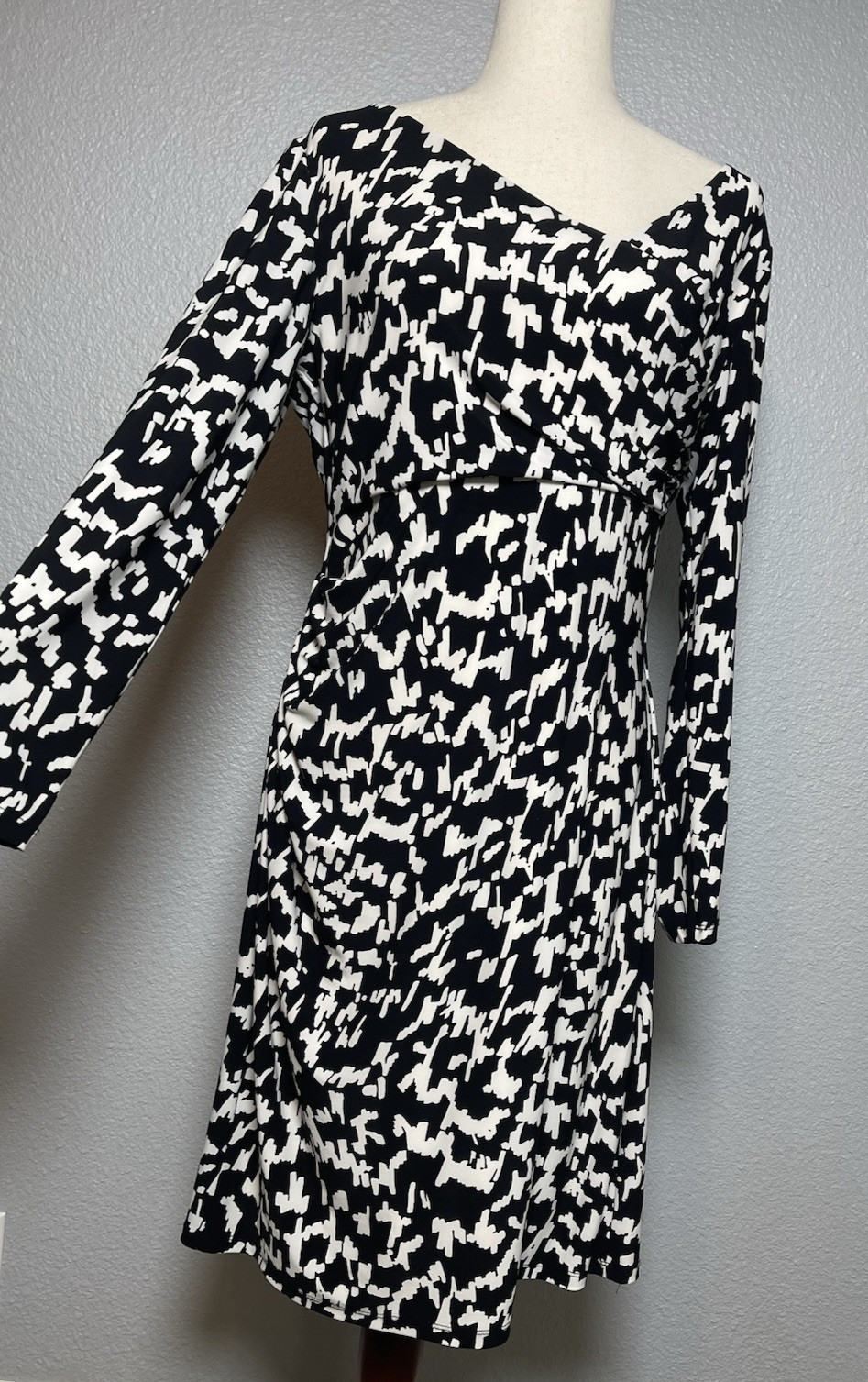 Ralph Lauren NWOT long sleeve black white geometric wrap dress sz 14 designer