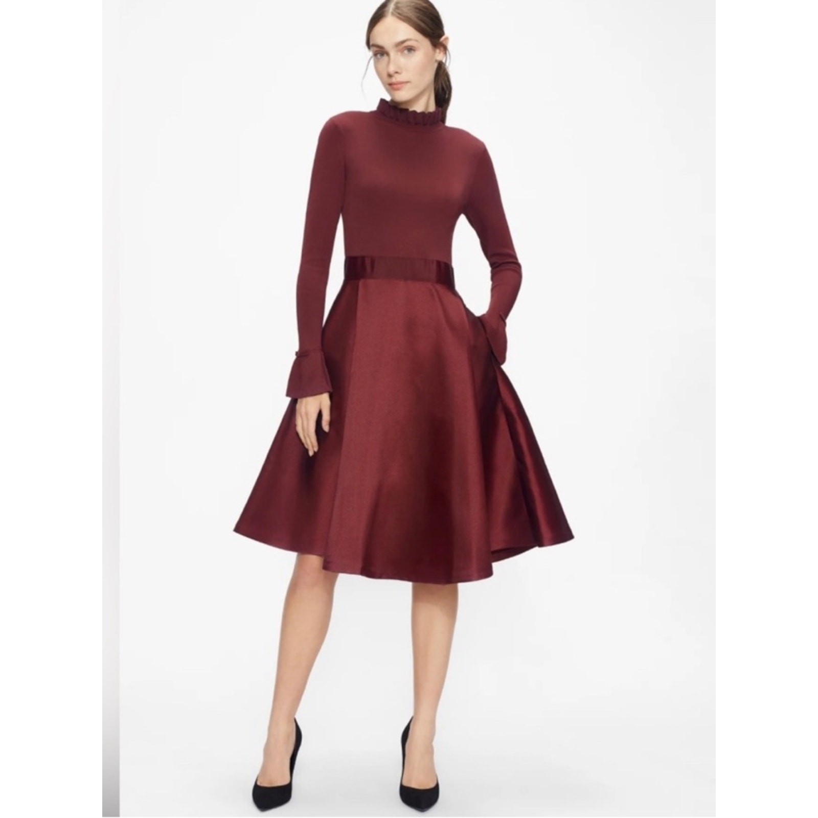 Ted Baker Dress Zadi Midi Fit & Flare in Deep Purple Burgundy