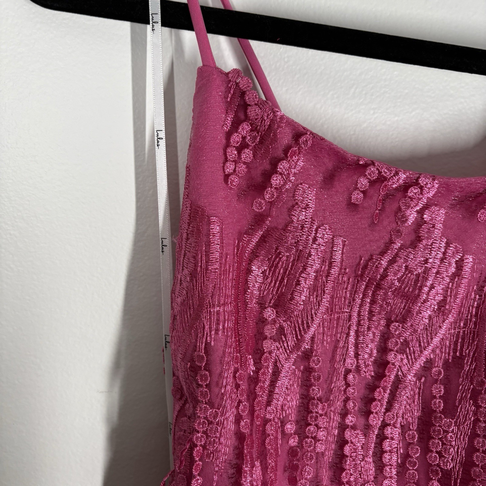 Lulus Women XL Making Magic Bright Pink Fringe Lace-Up Mini Dress NWT