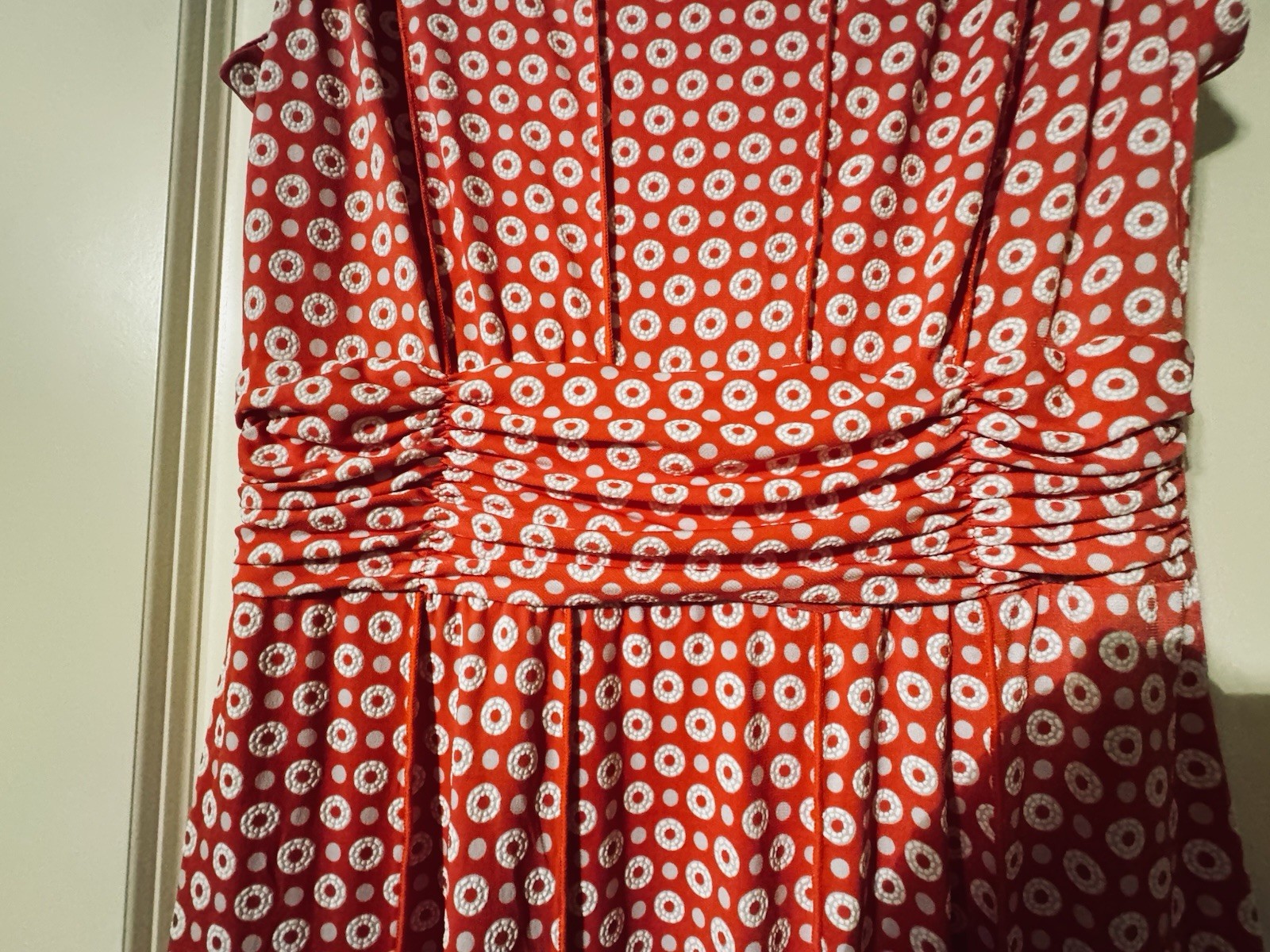 Perceptions Red Polka Dot Midi Dress Sleeveless Fit & Flare Pleated Waist size M