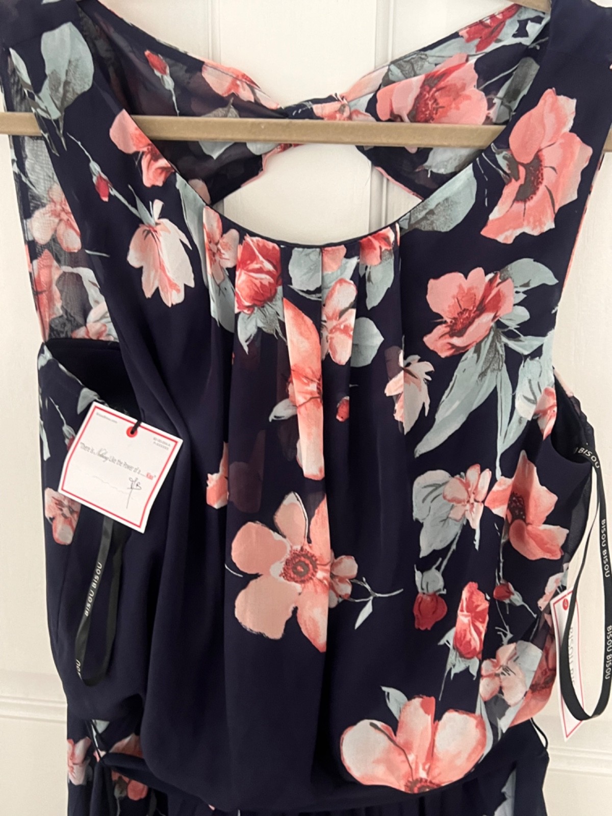 & NWT! Bisou Bisou Michelle Bohbot Size 14 Long Dress Maxi Navy Rose Aqua Floral