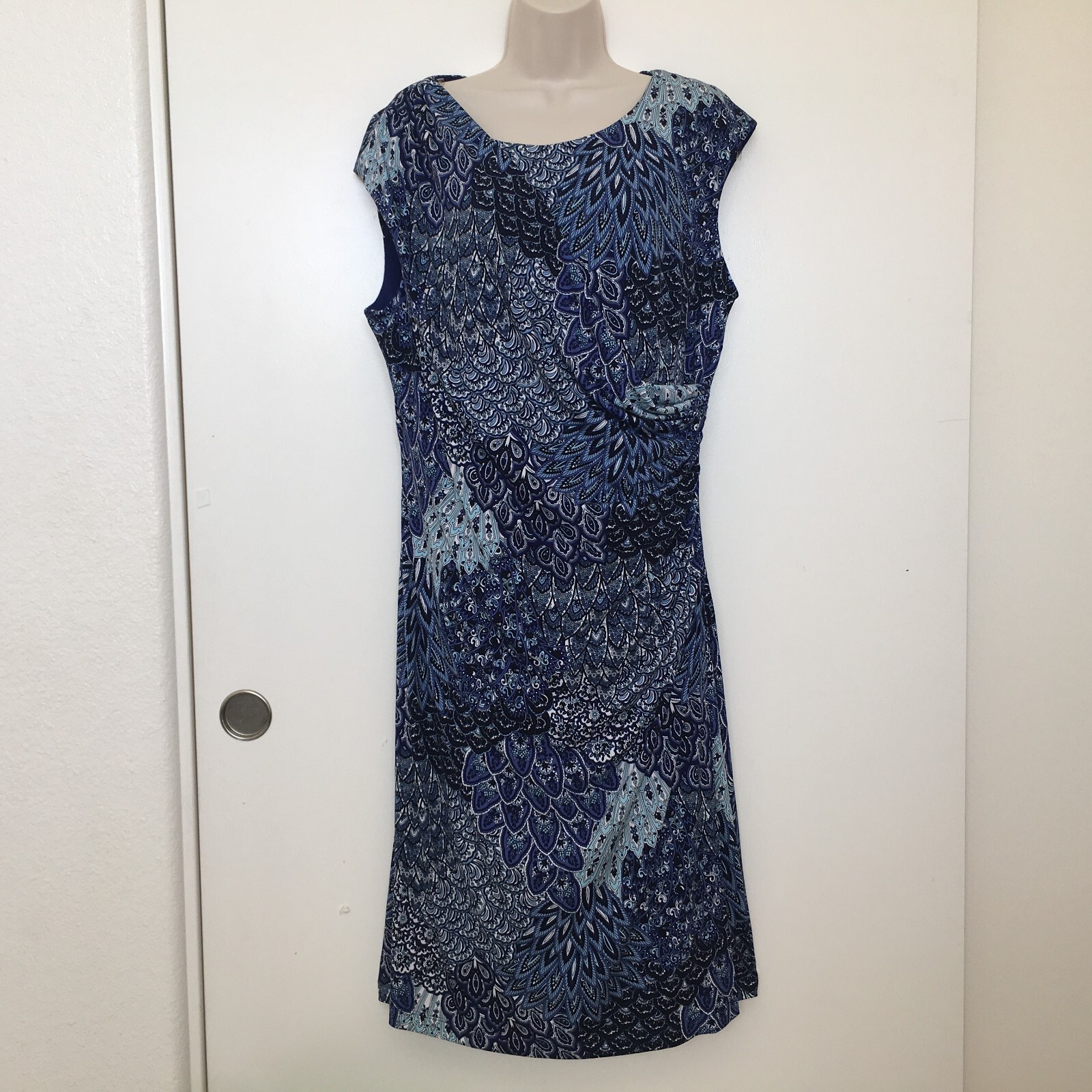 Connected Cocktail Wrap Dress 16 Blue Sleeveless Womens Elegant Paisley Peacock