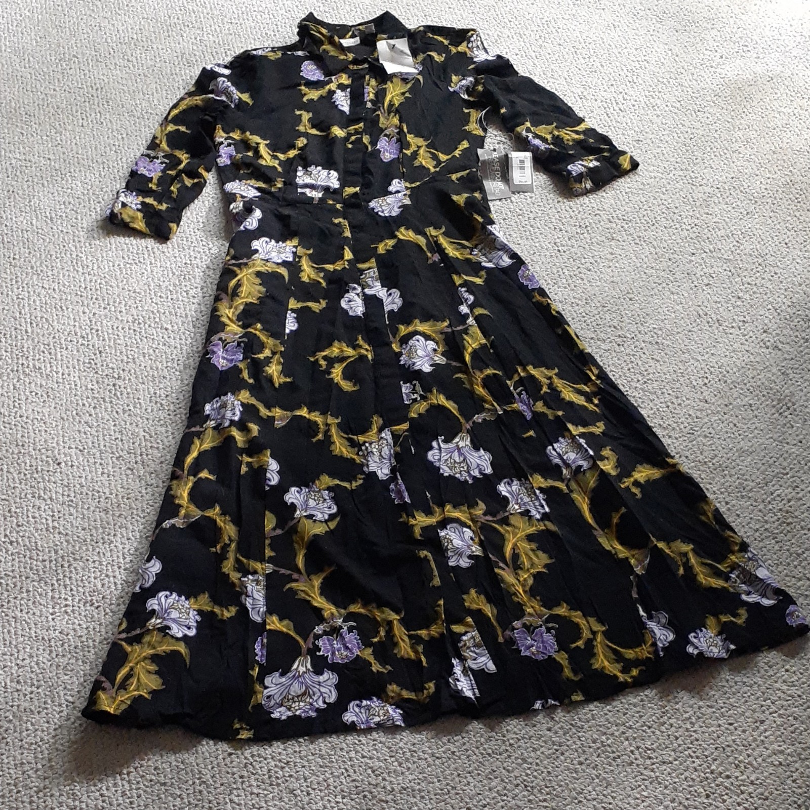 Eva Mendes Black Floral Button-Front Collared Maxi Shirtdress Size XS