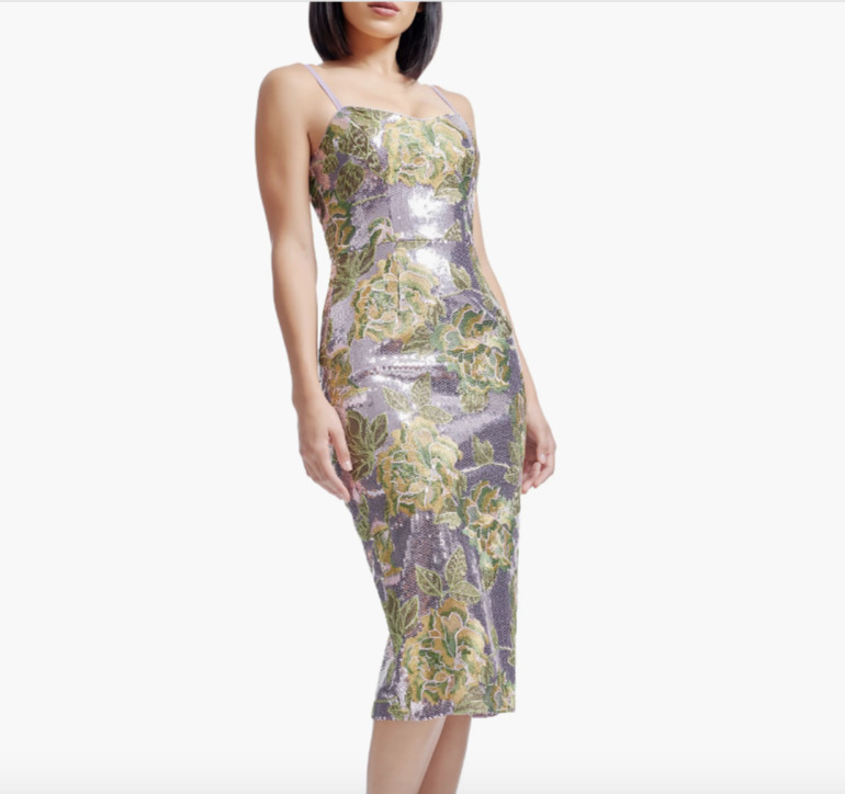 NEW, Dress The Population Blakely Sequin Floral Embroidery Dress Sz M #MD1776