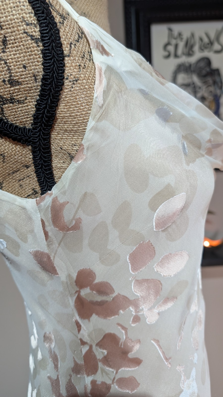 Vintage 90s Monsoon Long Bias Cut Burn Out Floral Slip Dress UK 10/12 (US 8)