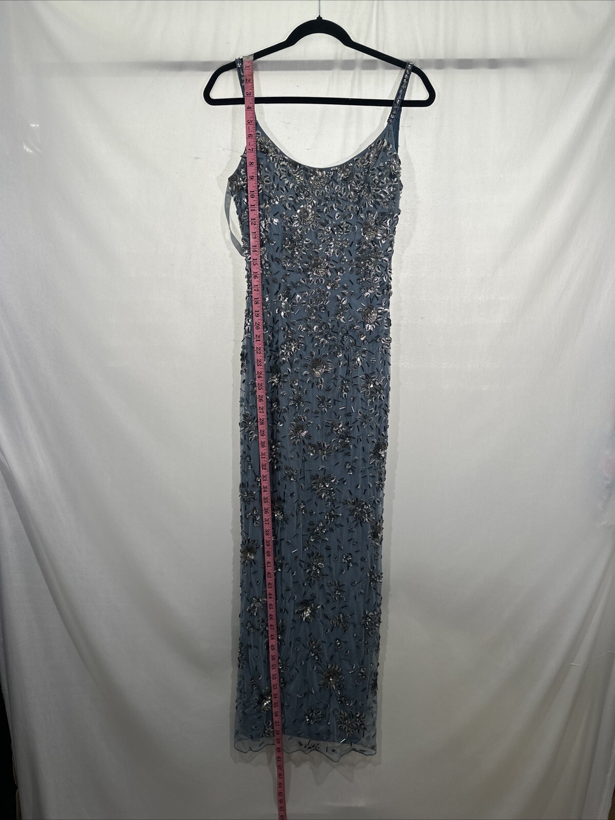 NWT Mac Duggal [ 4 ] 5477 Floral Embellished Scoop Neck Evening Gown Slate Q1001