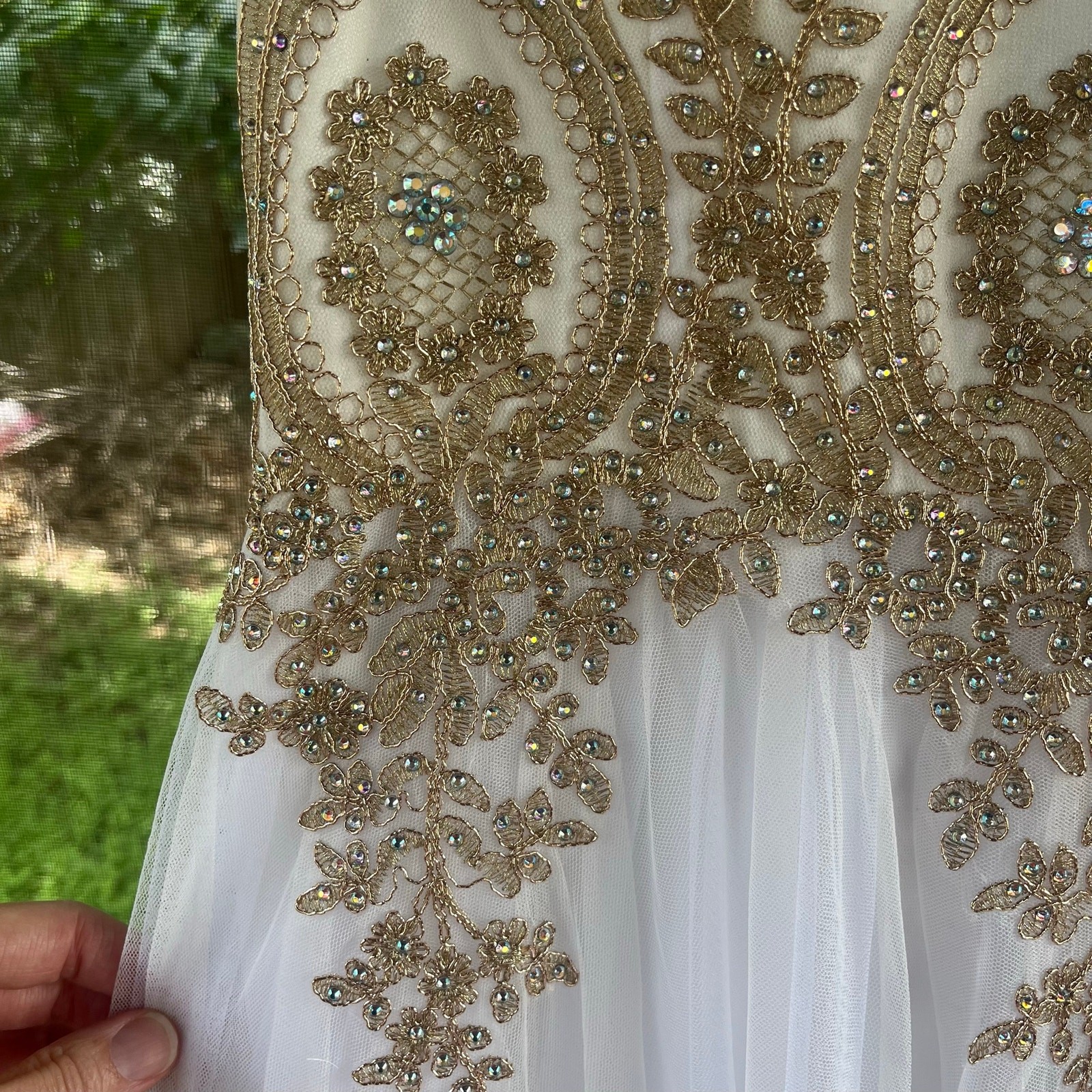TLC Say Yes White And Gold Beaded Ball Gown Wedding Dress Prom Size 13/14. NEW!