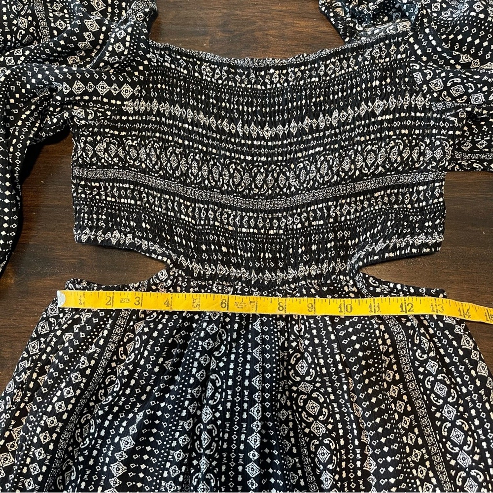 Promesa Black White Boho Patterned Maxi Dress Size M Backless Smocked Bishop