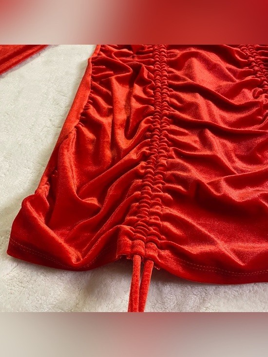 Wild Fable Bright Red Crushed Velvet Ruched Bodycon Dress size L