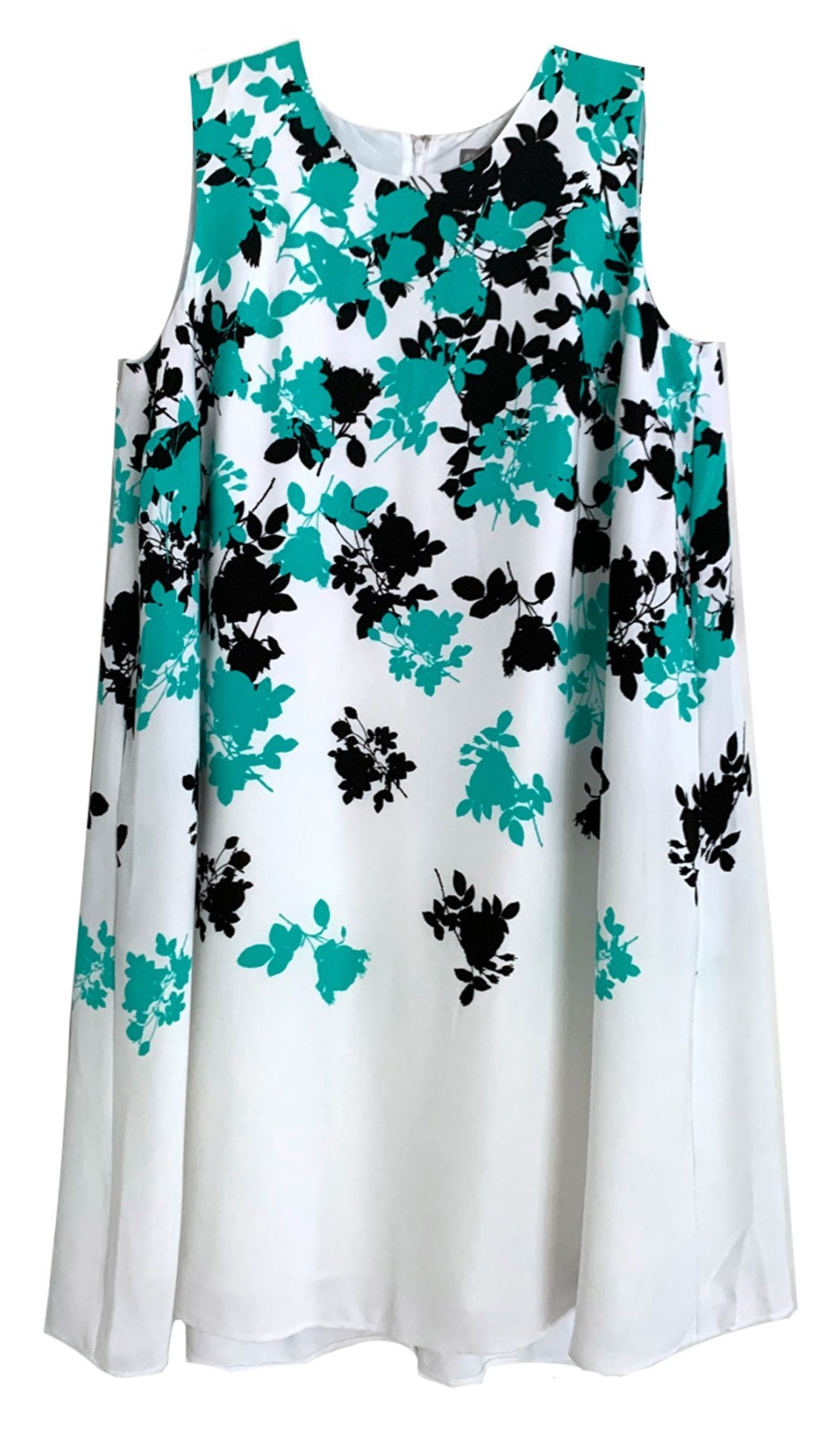 Jessica London White with Turquoise and Black Print Sleeveless Dress size 16W