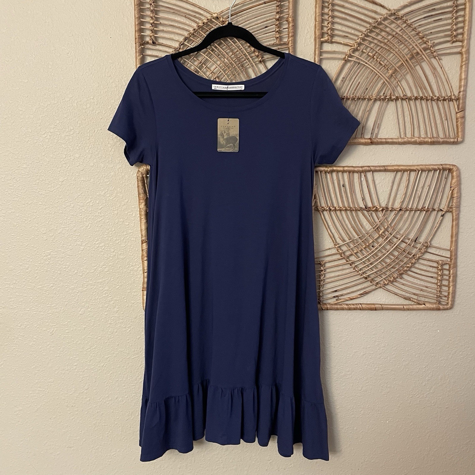 Peruvian Connection Brigitte Dress Pockets Blue Sapphire Women’s Sz XS B33