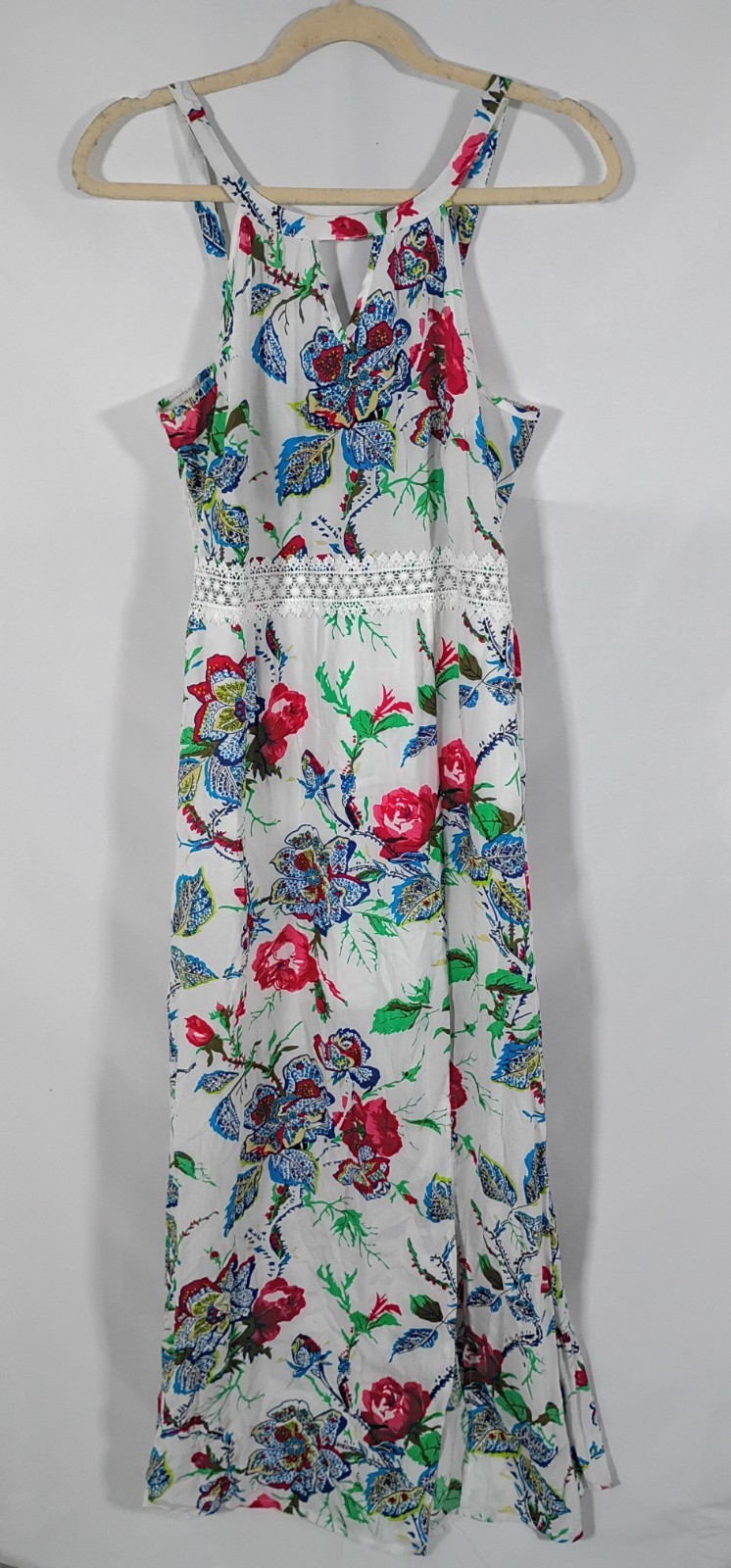 XZ OULUSHA Womens Large White Floral Maxi Dress Boho Crochet Waist Sleeveless
