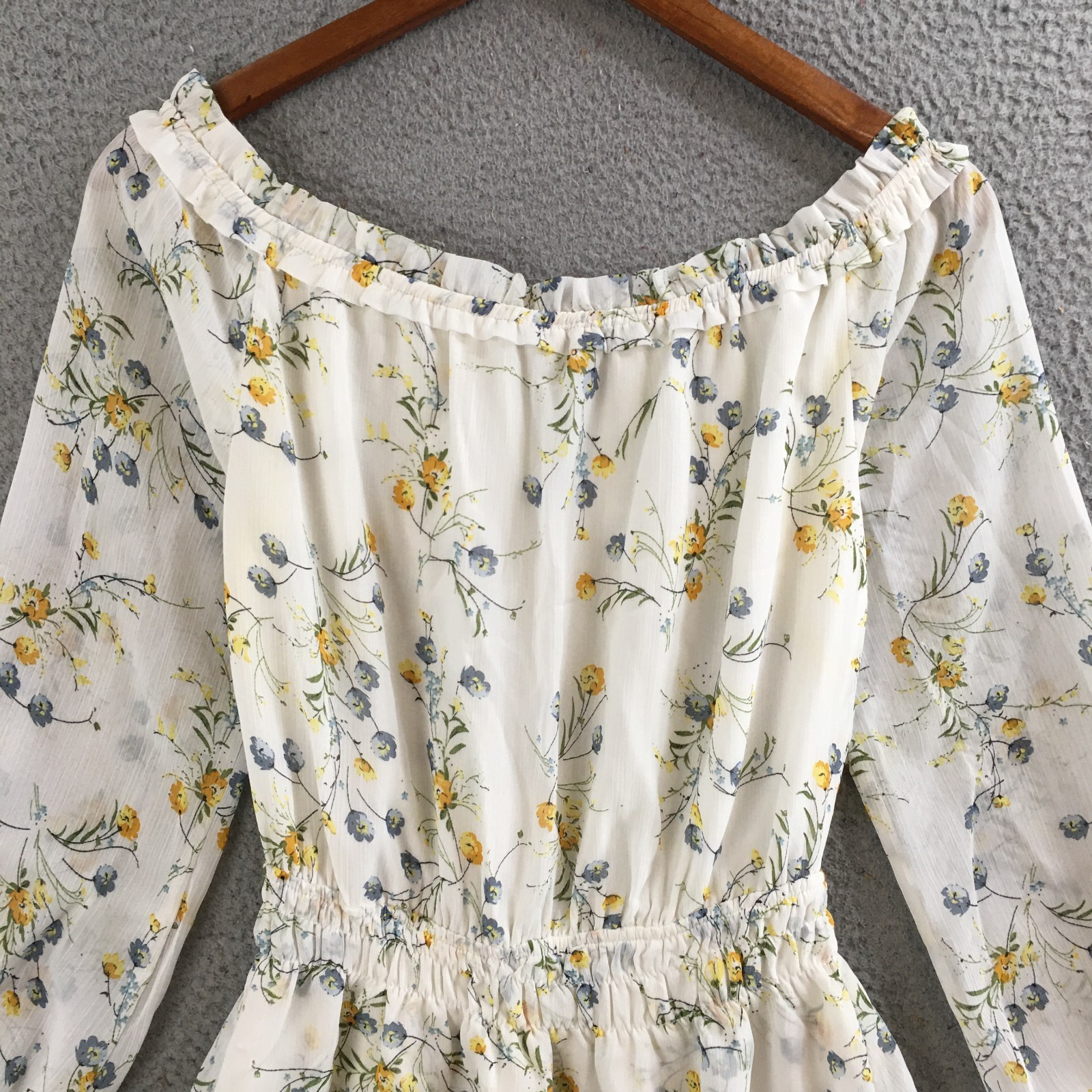 Pookie & Sebastian Ruffled Mini Dress Womens Small Off Shoulder Floral White