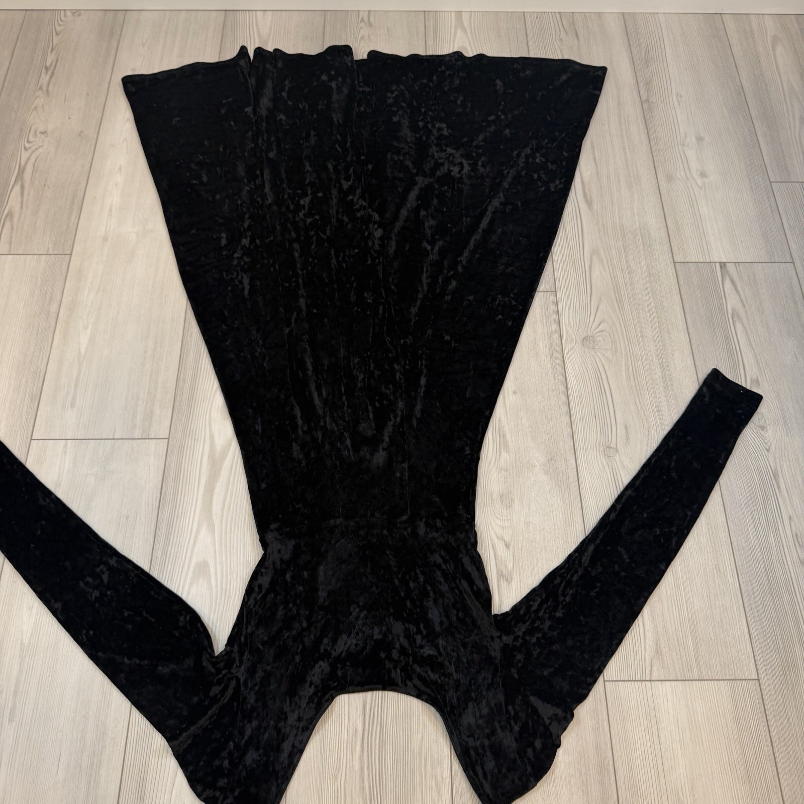 Vintage Tapemeasure Crushed Velvet Long Sleeve Dress Small Black Whimsical Goth