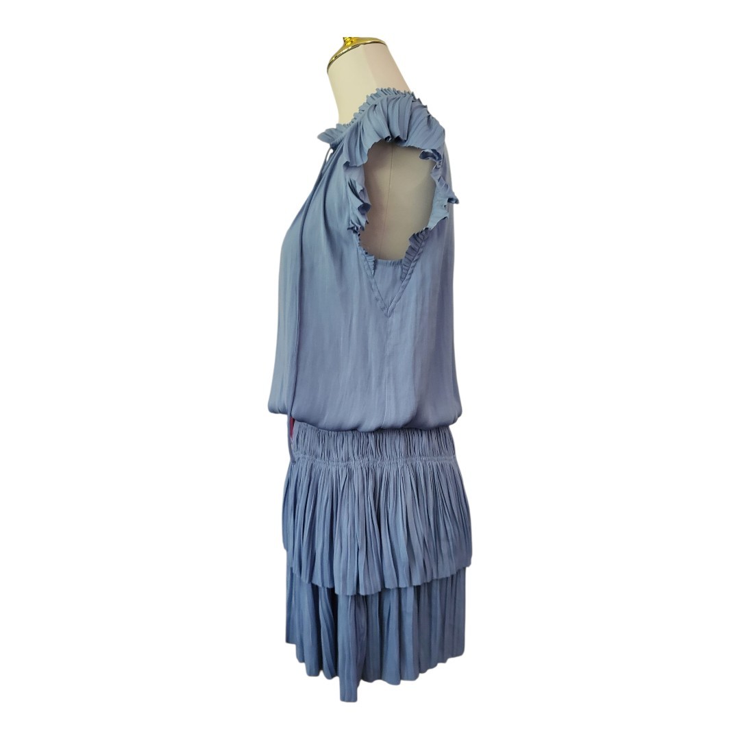 Current Air Zoey Pleated Mini Dress Womens S Blue Tiered Ruffle Drop Waist