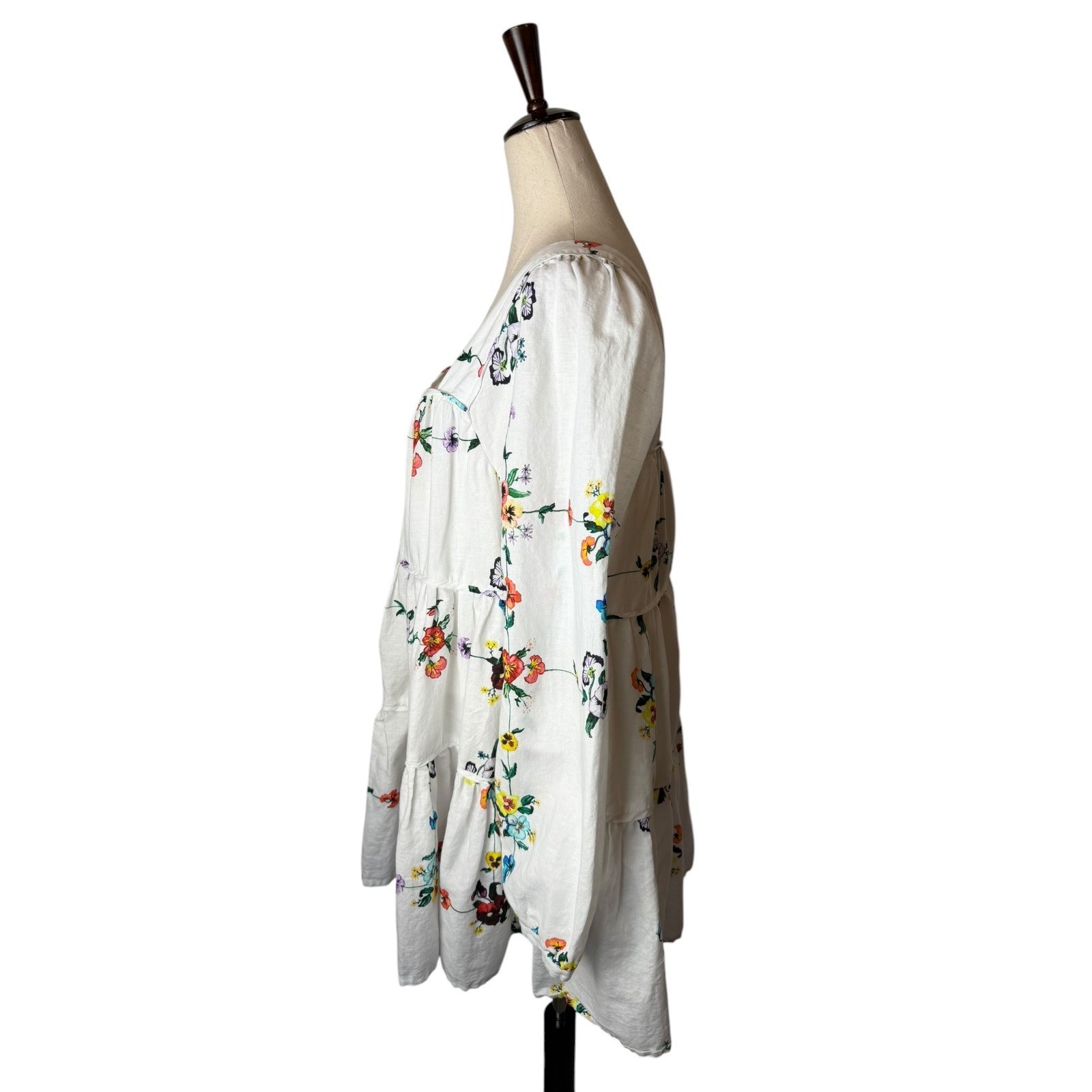 Sancia Arlette Dress Women Medium White Floral Linen Cotton Boho Cottagecore
