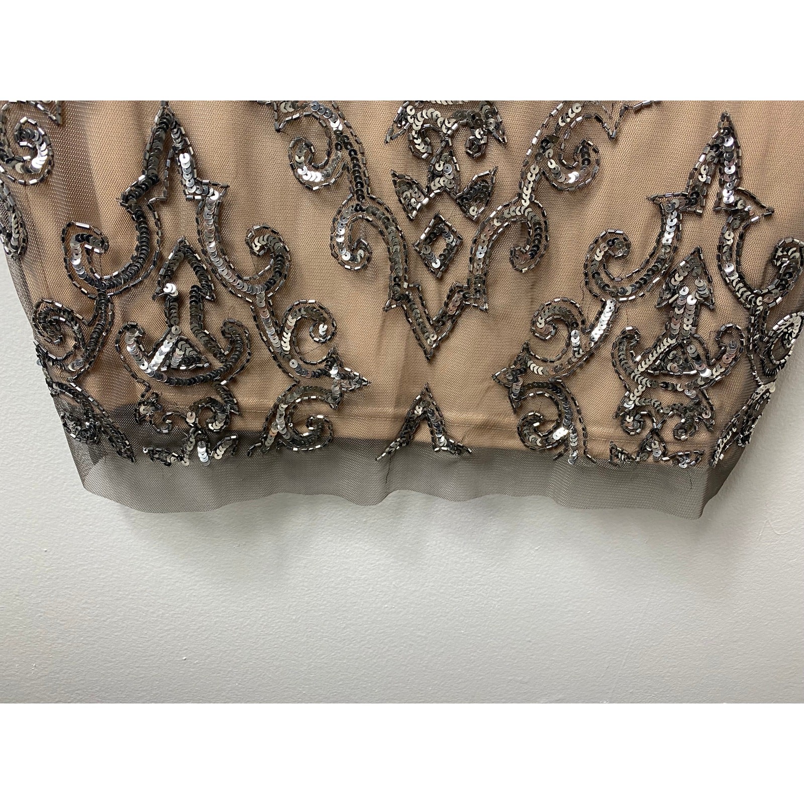 ADRIANNA PAPELL DRESS 2 SEQUIN BEADED WEDDING GUEST COCKTAIL PARTY SHORT DAMASK