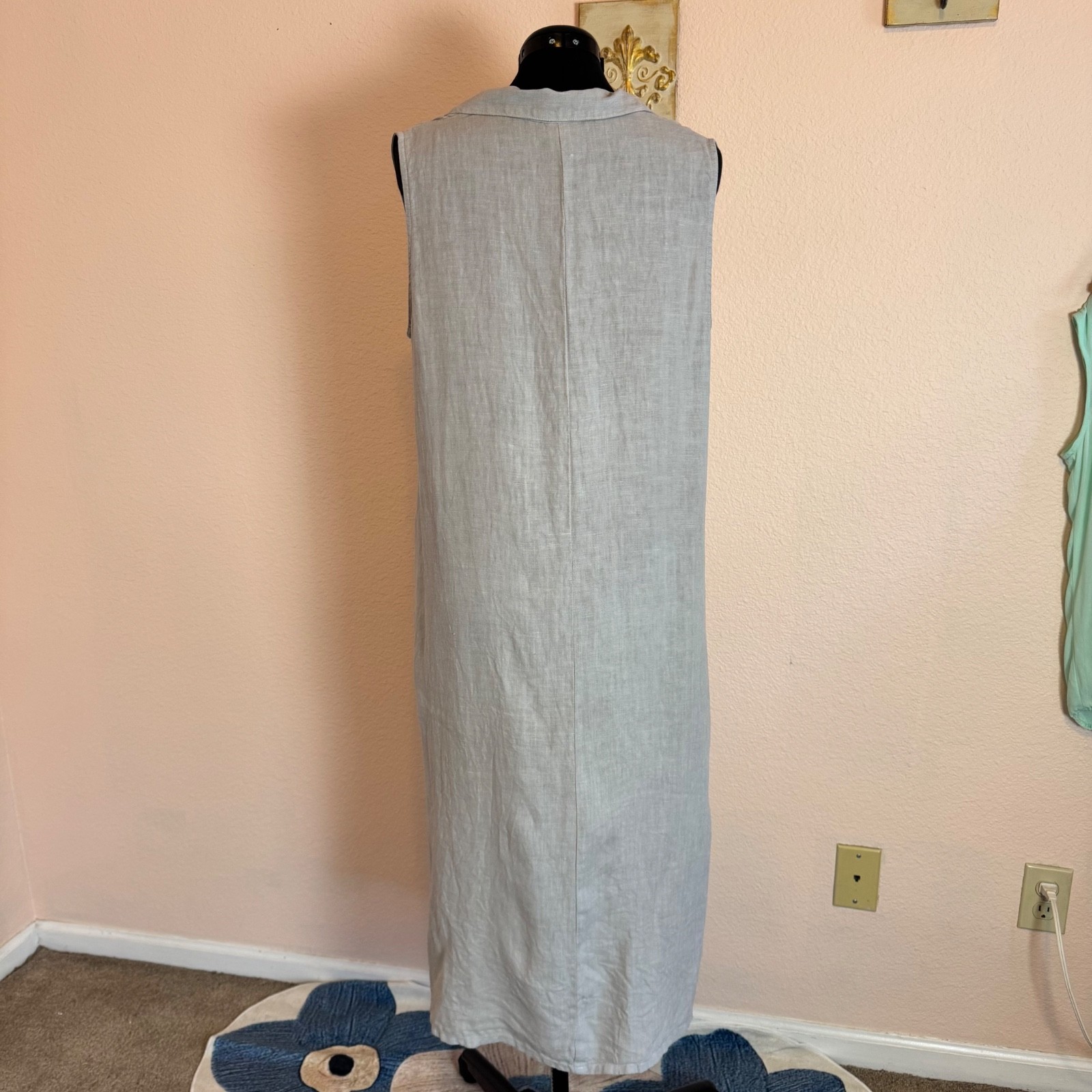 Pure Match Dress Maxi M Gray Linen Shift Sleeveless Coastal Beach USA Sundress