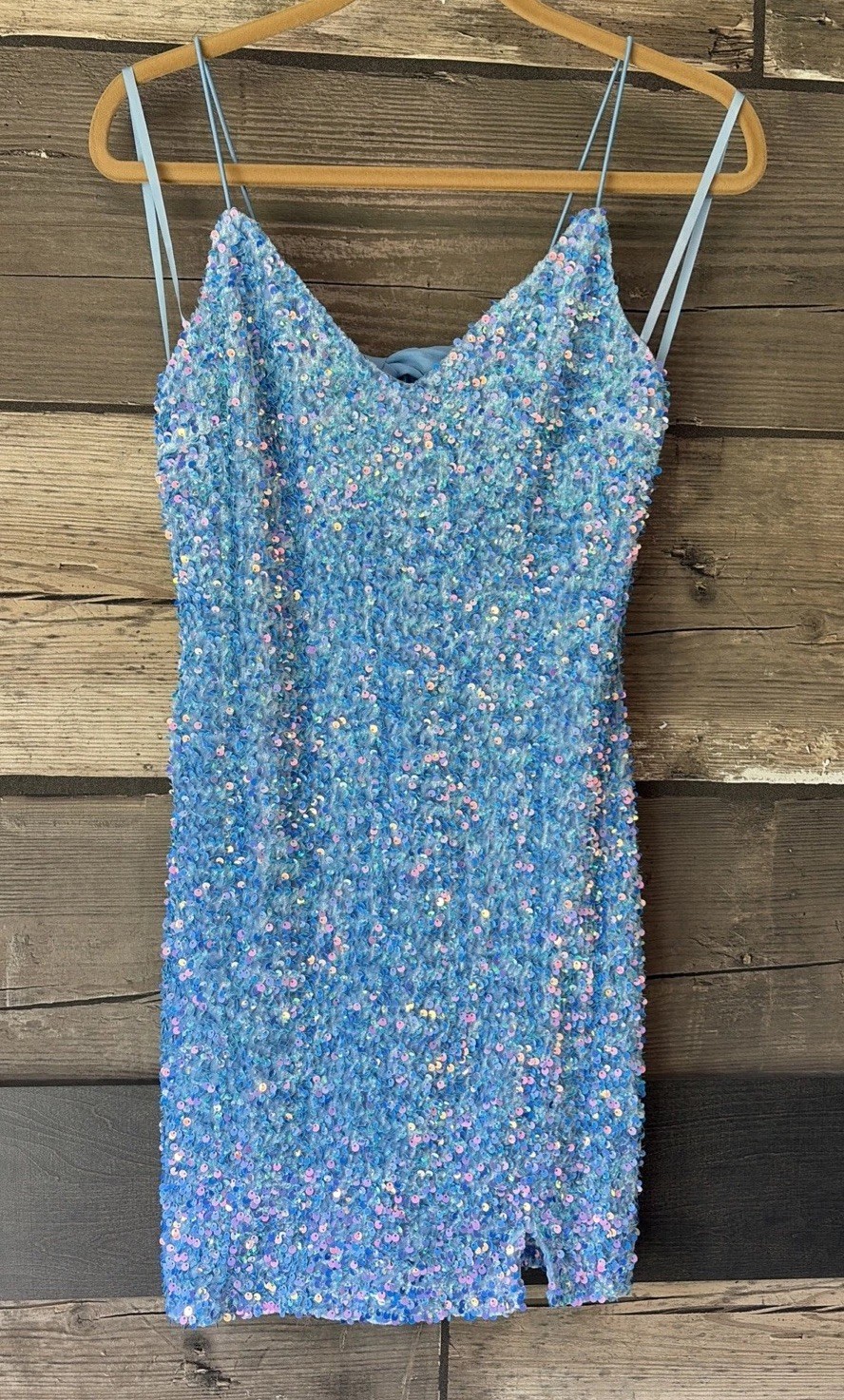 NWT Francesca’s Blue Sequin Mini Dress Open Back Tie Strap Party Dress Sexy S