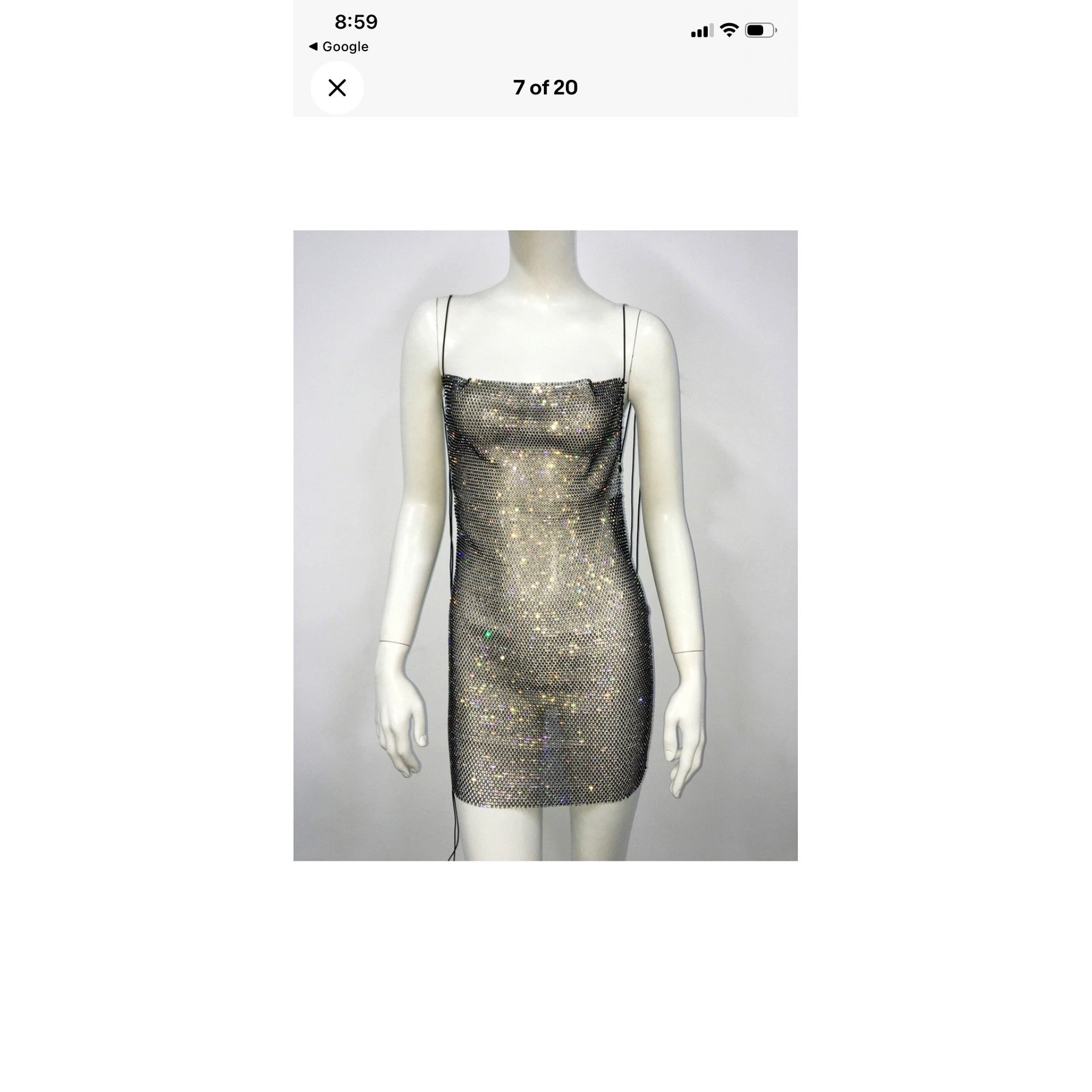 Rhinestone Mesh Mini Dress Black Silver Cowl Neck Open Back Festival Clubwear