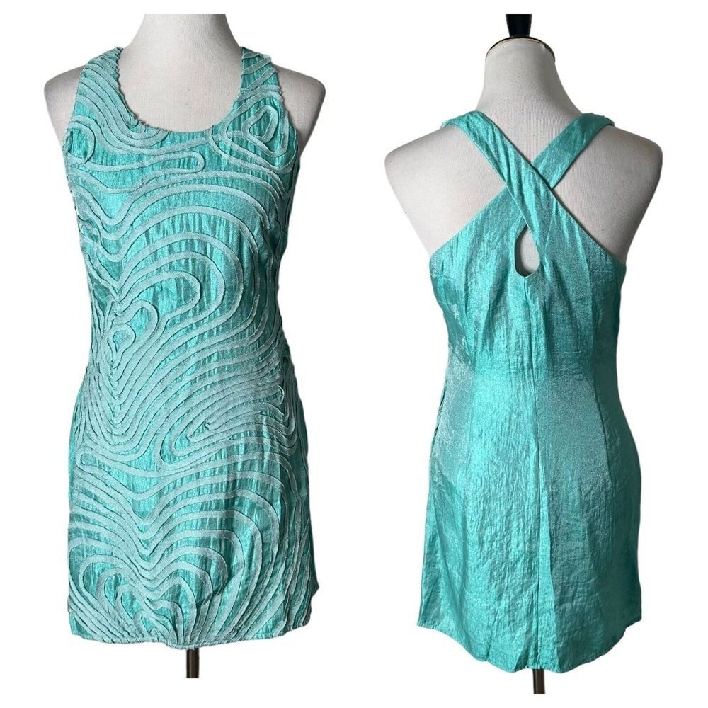 Samuel Dong Soutache Embroidered Short Dress Size S Green Fairy Party Glam