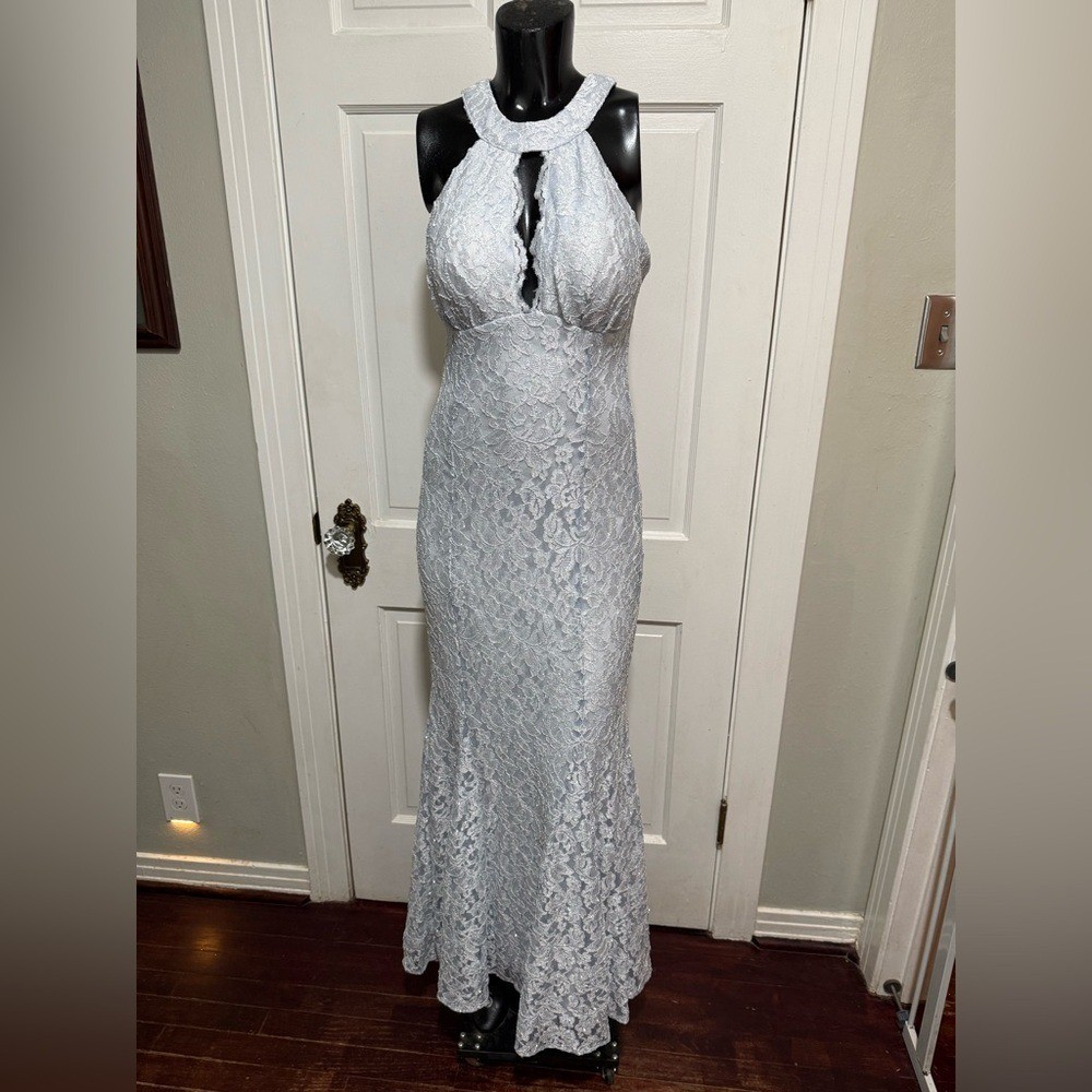 Size 6 Blue Lace Formal Long Dress Glittery Prom Formal Homecoming Pageant