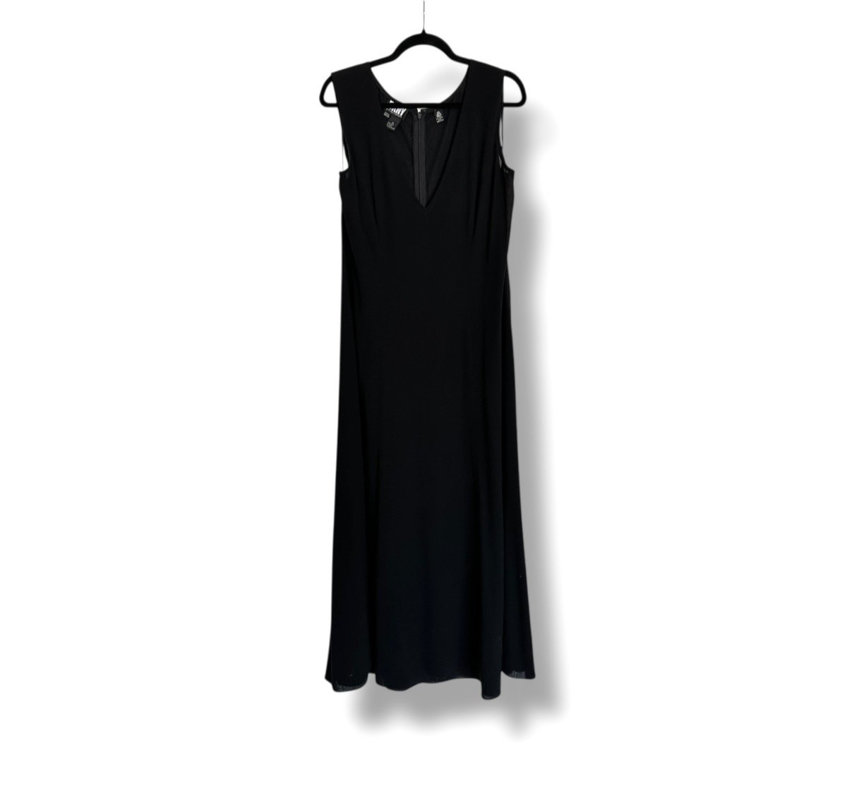 Vintage 90s DKNY 100% Wool Black Semi Sheer Lightweight Woven Long Maxi Dress 14