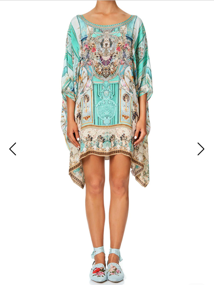 CAMILLA Blue/Yellow Medusa Print, Beads,Crystals Kaftan Dress ONE SIZE