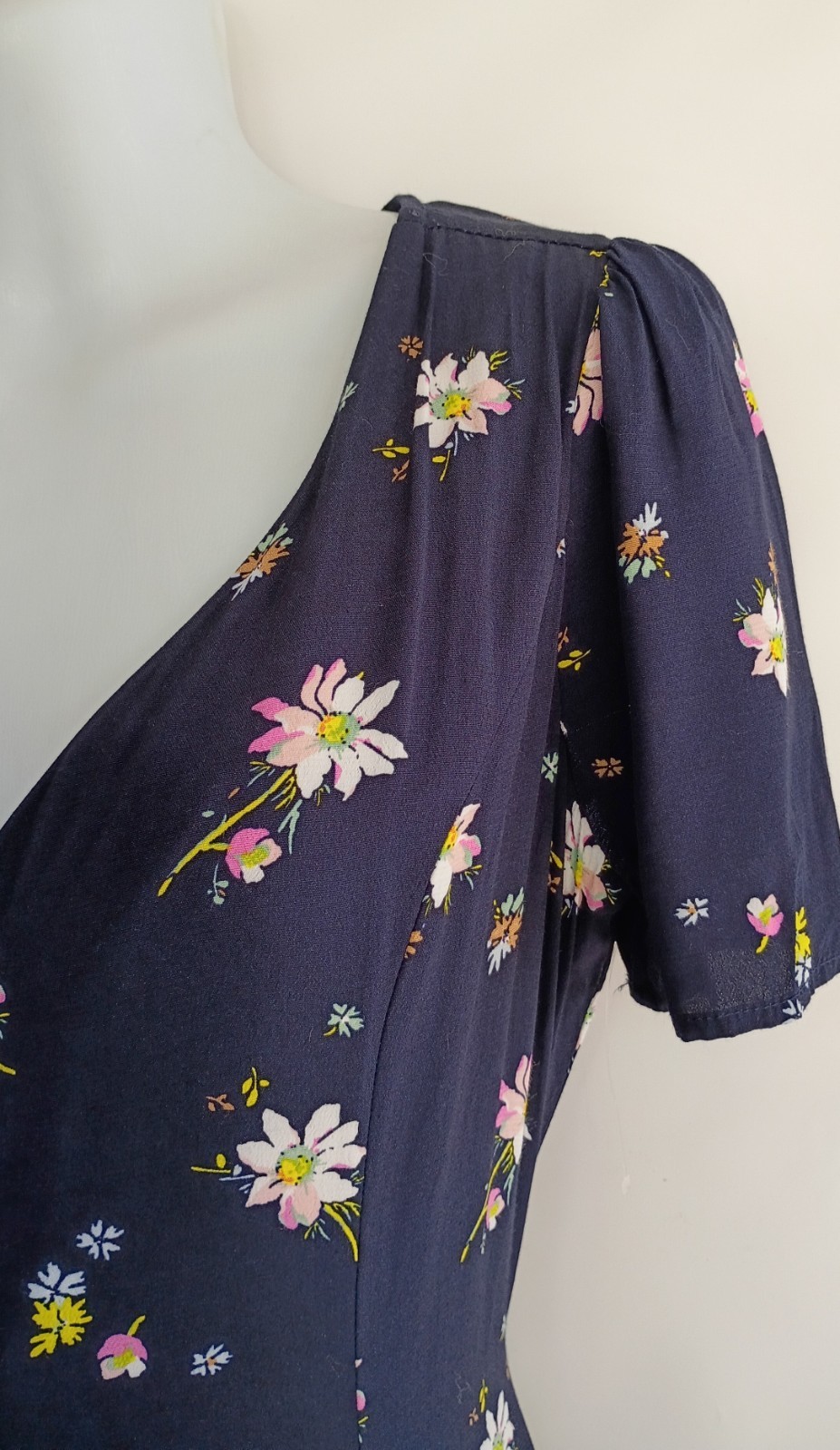 Vintage 90s GAP Button Front Navy Blue Floral Daisy Midi Dress Whimsigoth XS 2