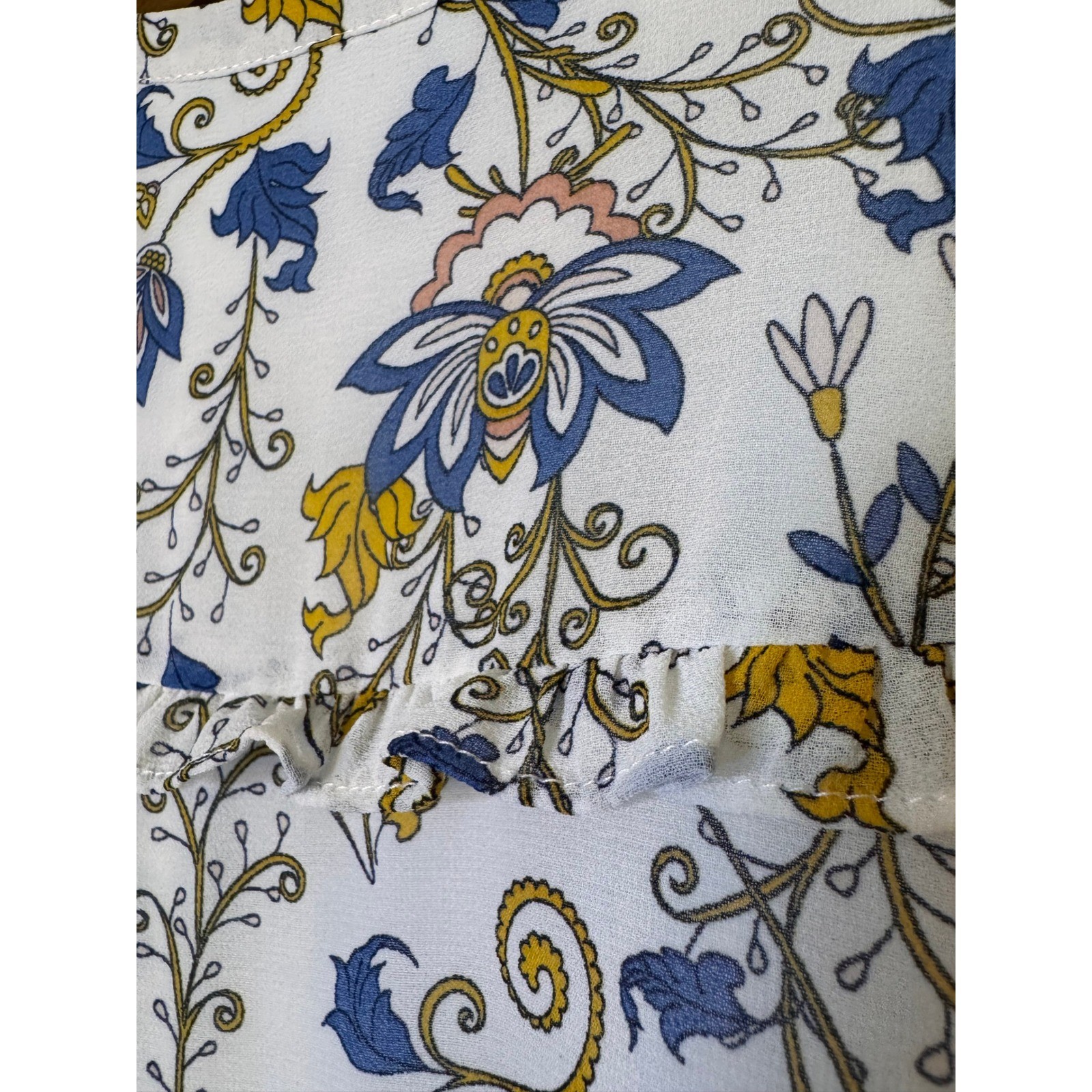 Dip Womens Blue Floral Cottagecore Midi Dress Ruffle Sleeve Tie Back Size Small