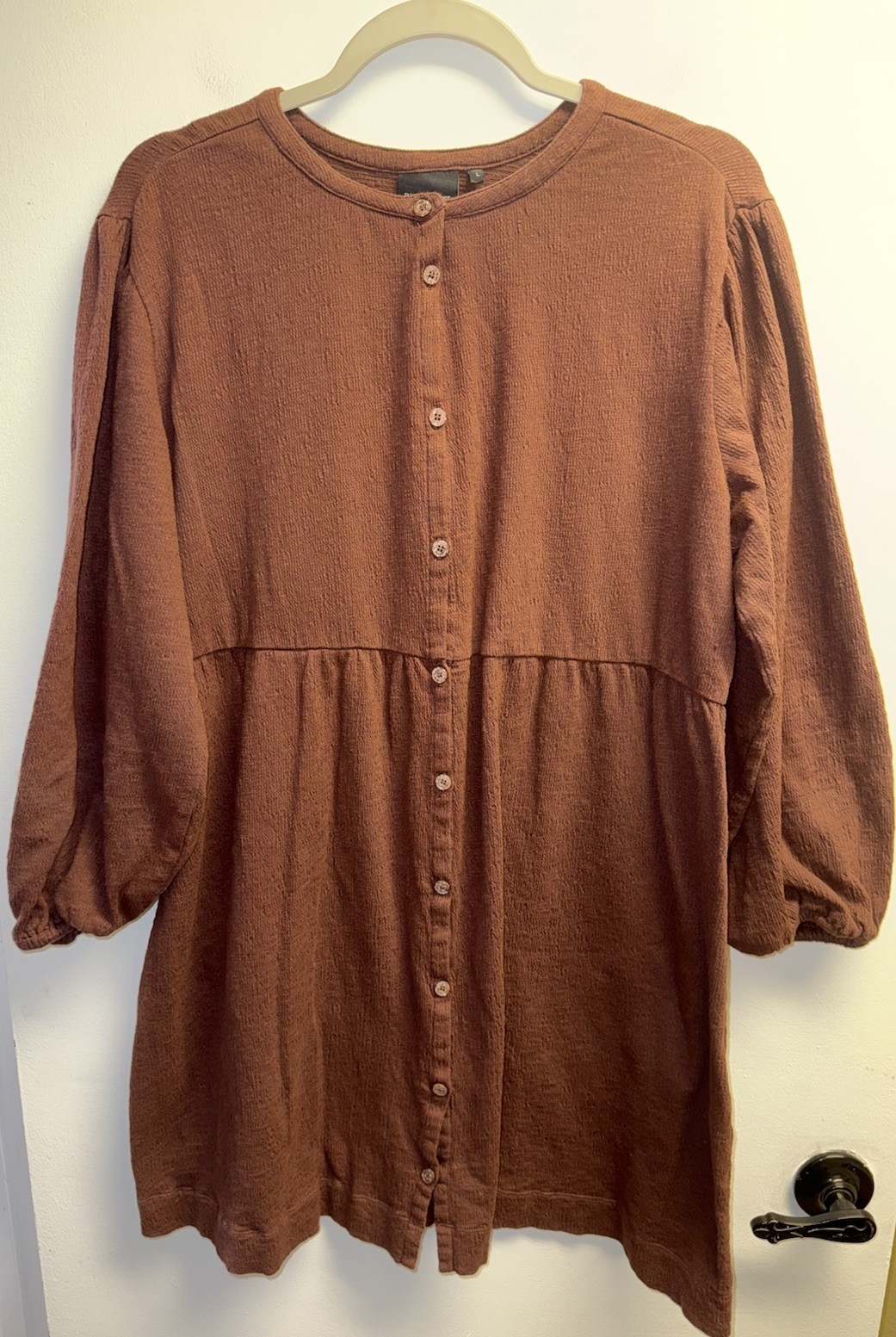 Richer Poorer Dress Cloud Weave Button Up Brown Large Long Sleeve Brown Boho