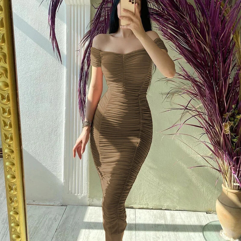 Solid Color Long Skirt, Elegant Temperament, Women’s Dress, One Shoulder Dress