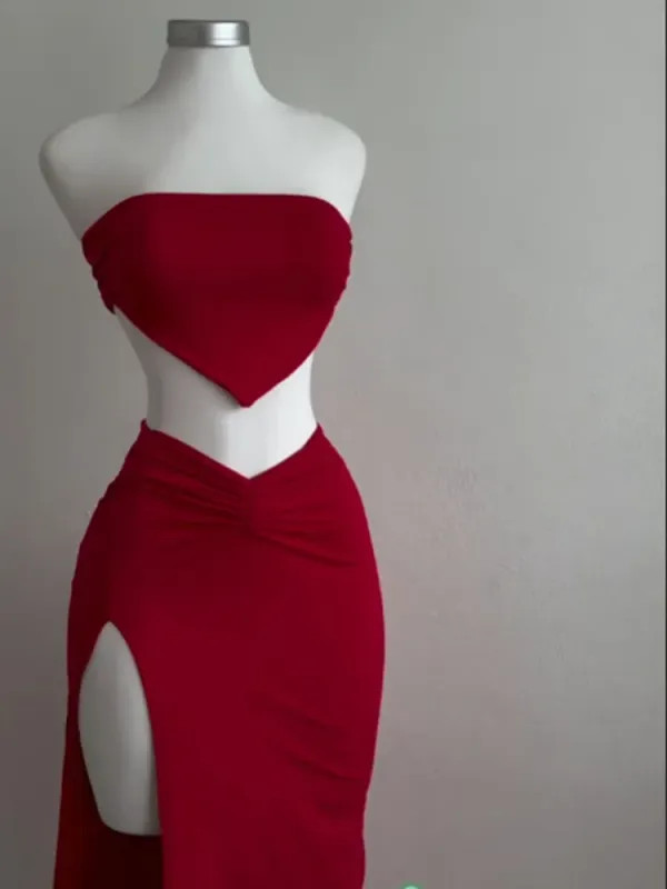Strapless Backless Crop Top High Waist Skirt 2 Piece Set Women Summer Sexy Slim