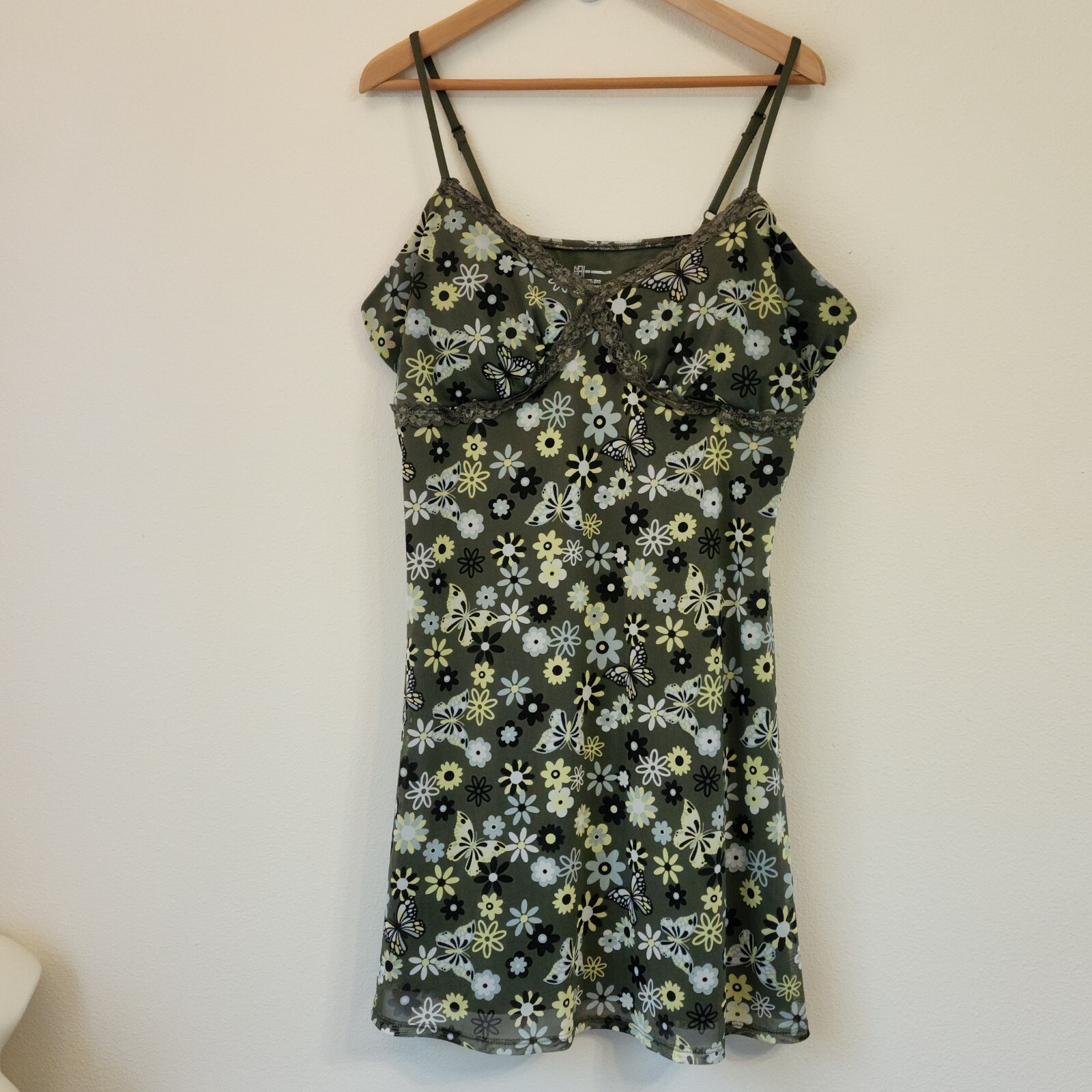 No Bounderies Y2K Babydoll Mini Mesh dress Lace Line Green Floral 3XL/21 Retro