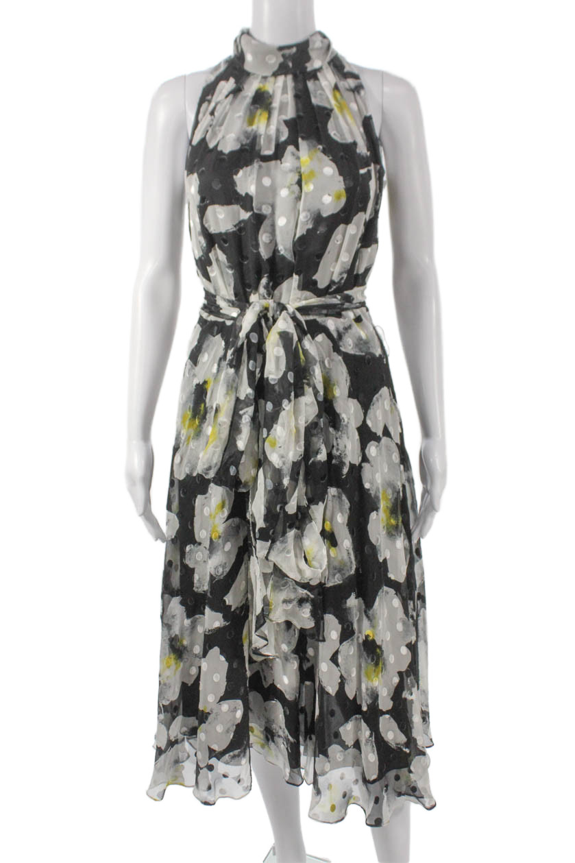 Carolina Herrera Womens Fit & Flare Floral Silk Halter Midi Dress Size 2