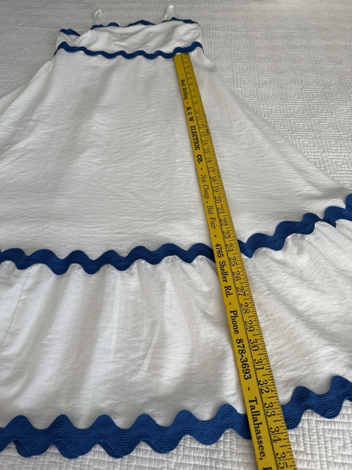 Fashion Maxi Sundress (S) Blue Zigzag Trim White Stretch Adjusting Straps Lined