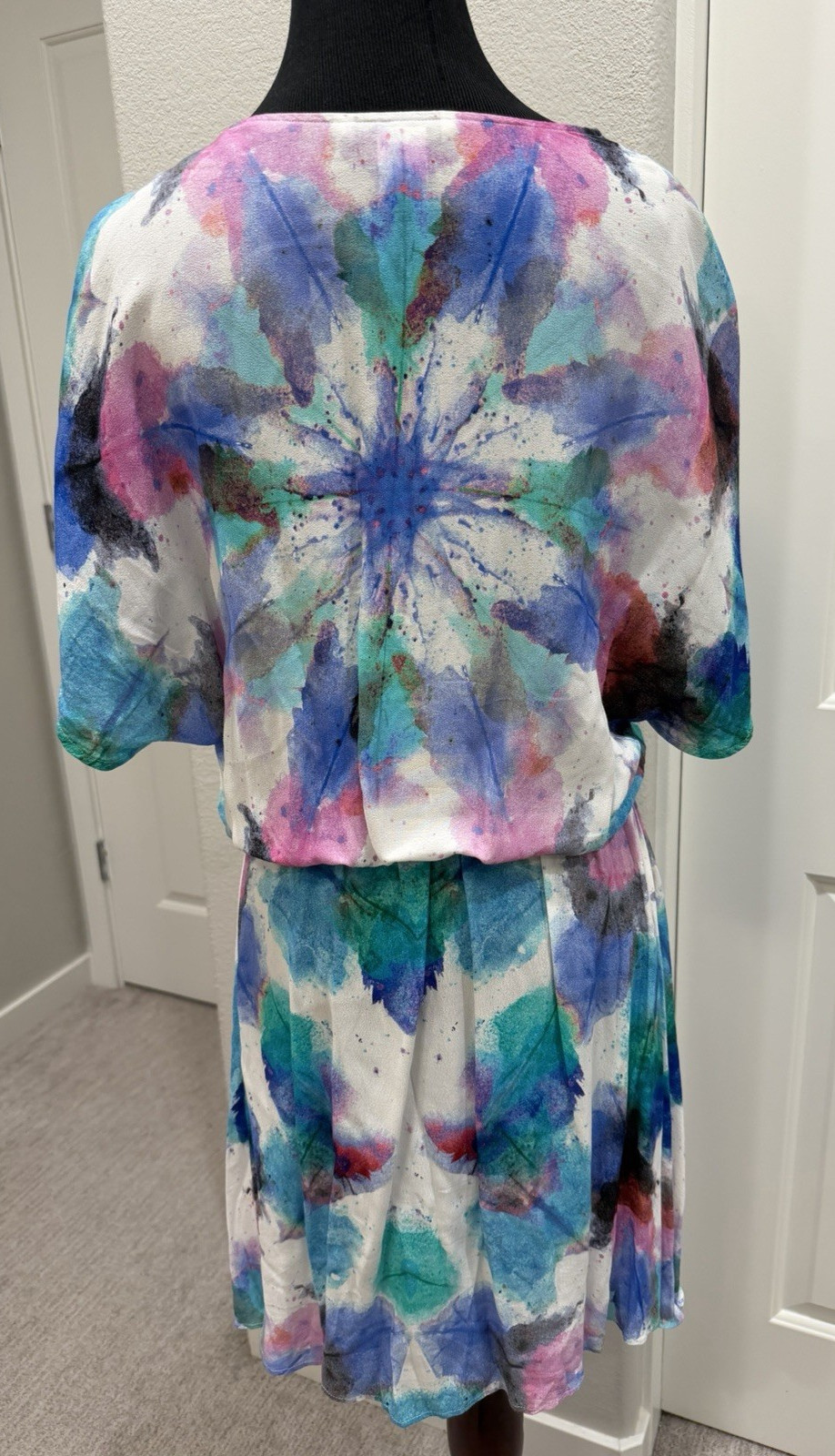 Desigual Abstract Watercolor Kimono-Sleeve Dress 38 S Artsy Made in Portugal