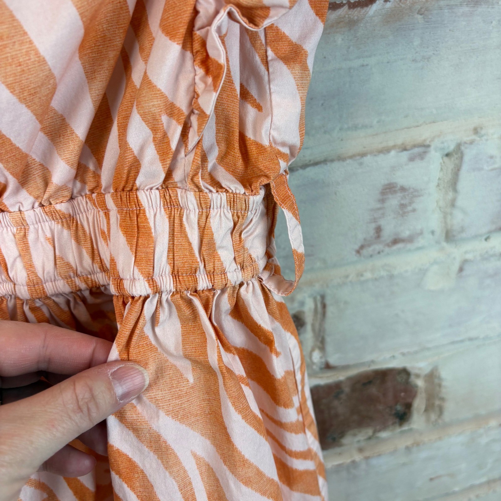 Derek Lam Collective Orange Zebra Cutout Mini Dress XS Ruffle Sleeve Belted Boho