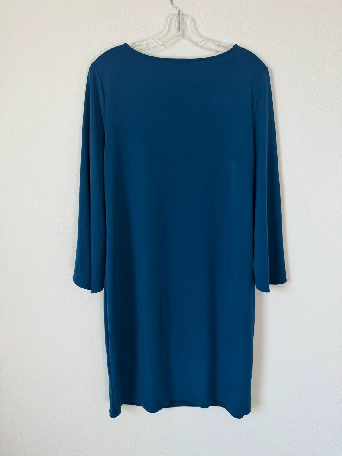 Chico’s Split 3/4 Sleeve Round Neck Teal Blue Stretch Dress Women’s Size 1 (M)
