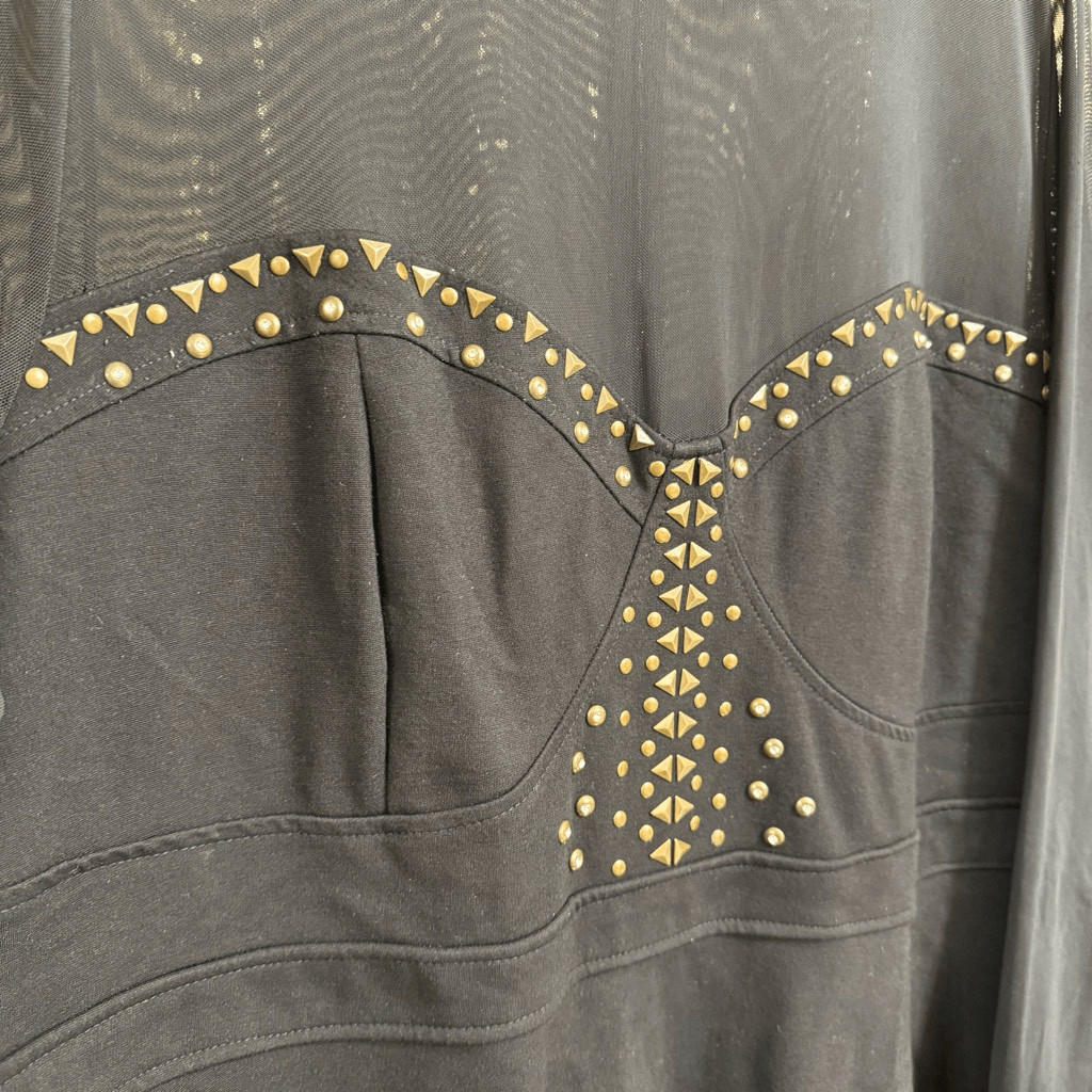 Torrid Black Long Sleeve Mesh Studded Rhinestone Skater Dress 3X 22-24